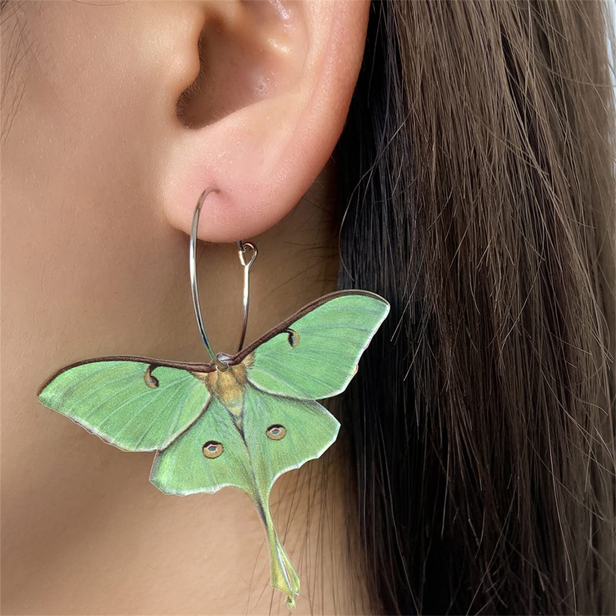 Moth Butterfly Earrings.Punk Insect Drop Earrings Color Acrylic Moth Wing Earrings Statement Black Earrings Party Jewelry for Women: Green &amp; White