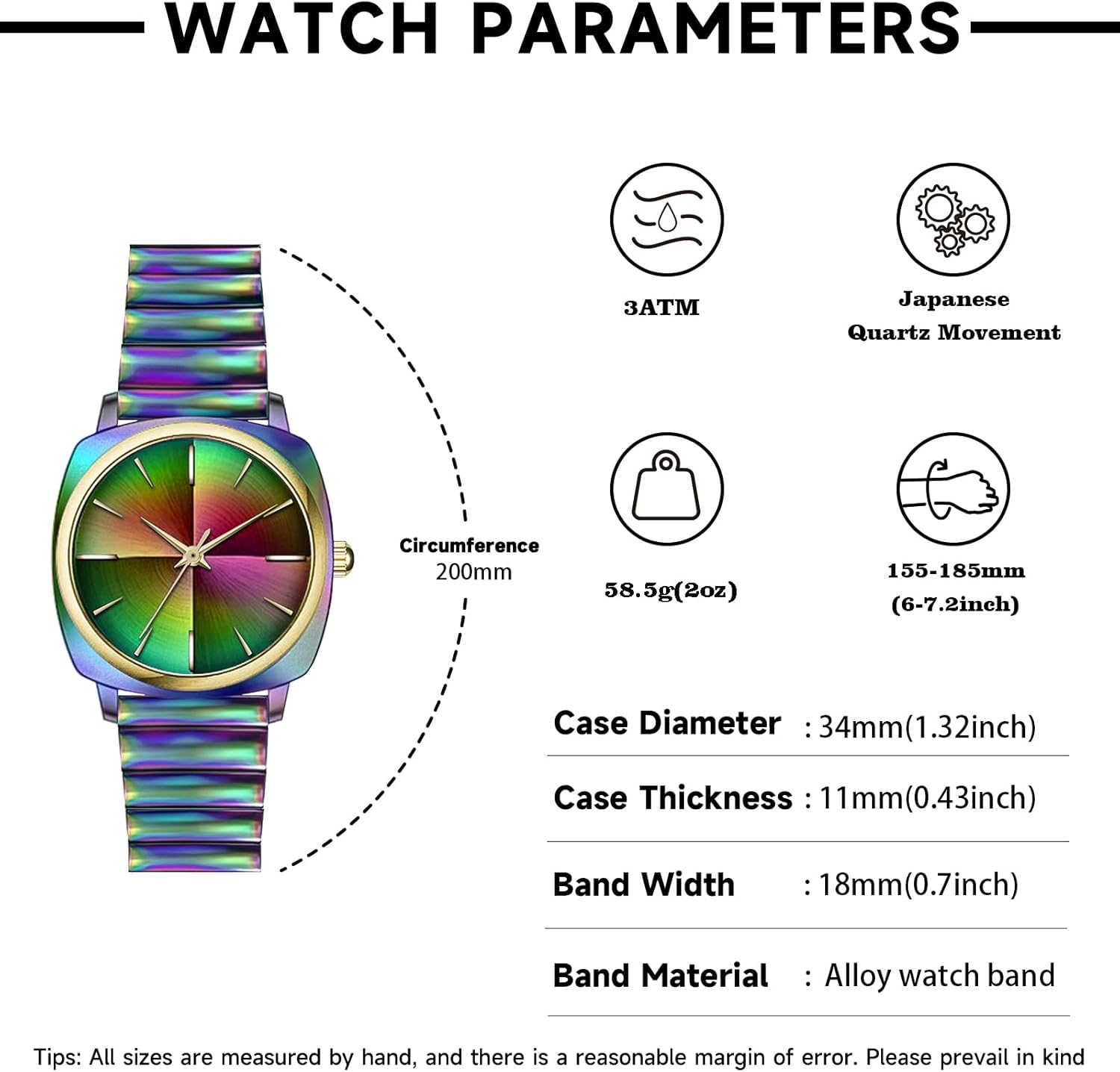 34MM Women Square Watch Metal Bracelet with Jewelry Clasp Easy to Read Waterproof Watch - Image 4