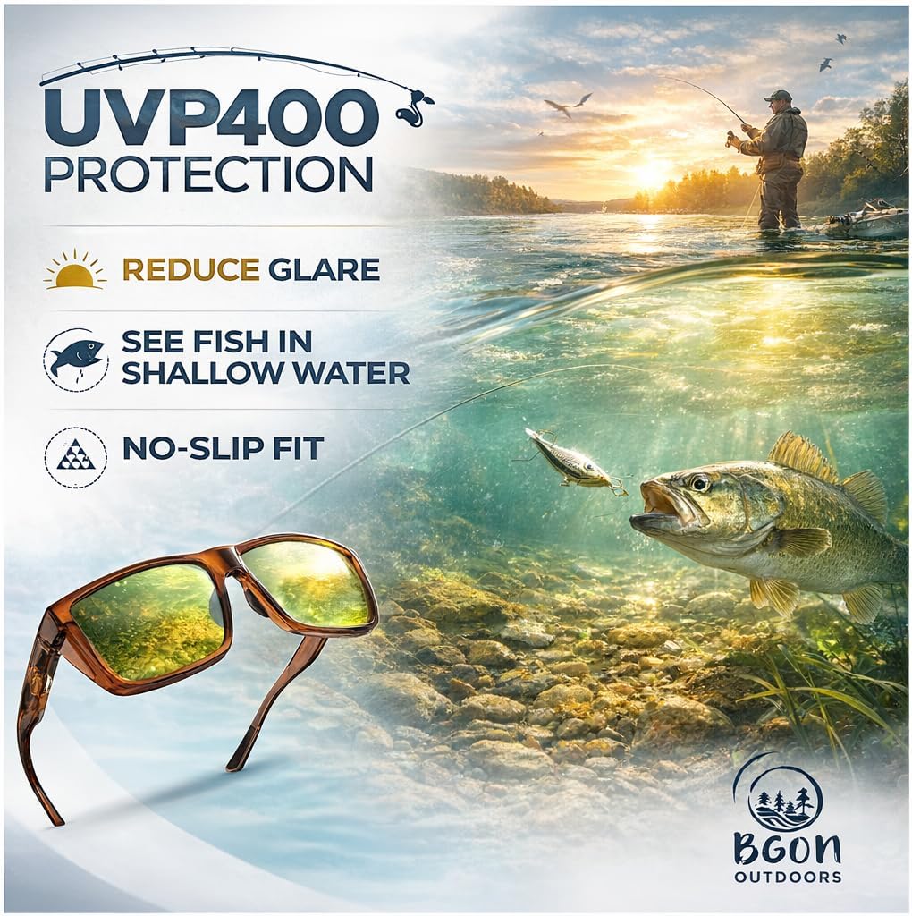 Polarized Fishing Sunglasses for Men - UV400 Protection - Lake, River, Ocean - Lightweight TR90 Frame