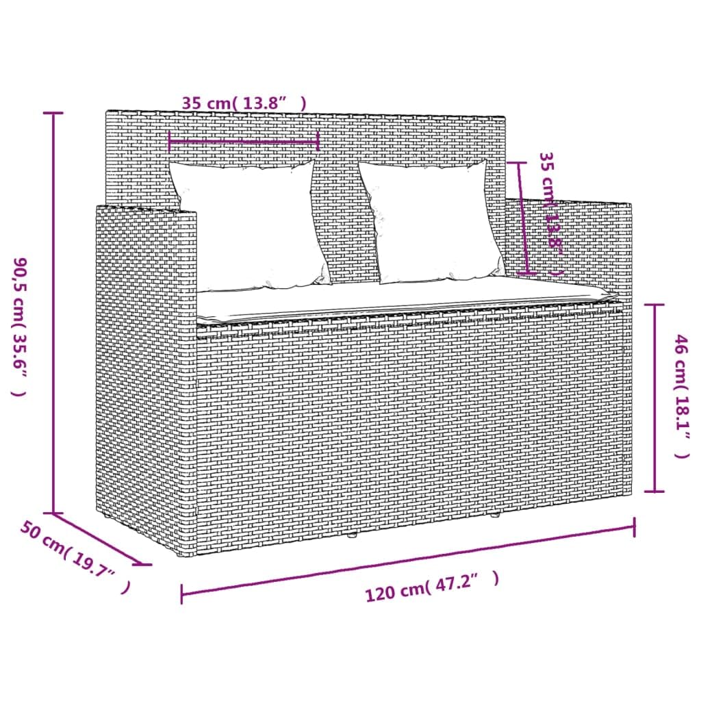 vidaXL Banco de Jardín con Cojines, Sofá Asiento Exterior, Banco de Parque, Mueble para Patio Terraza Balcón, Ratán Sintético Beige