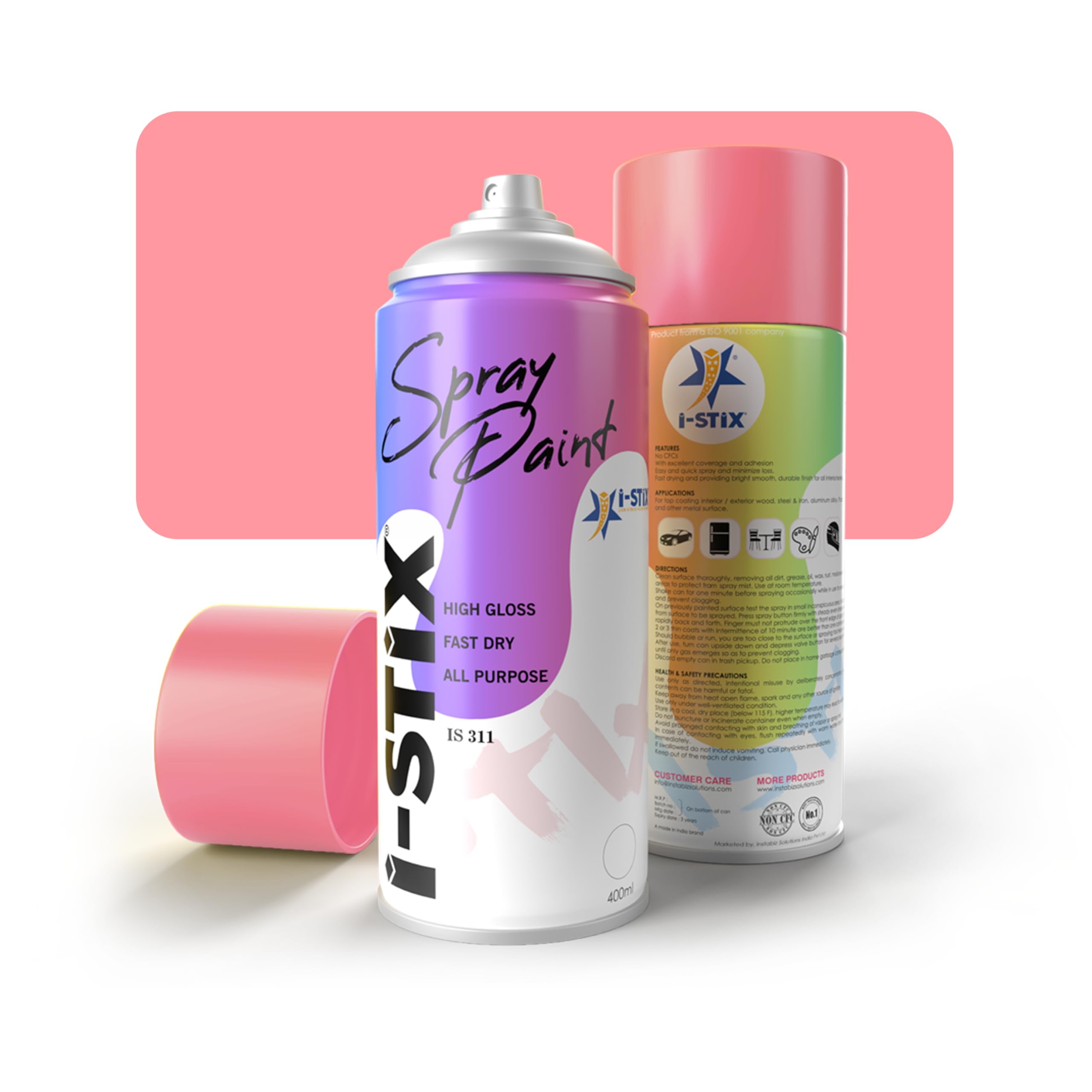 i-stix Spray Paints High Gloss 400ml | Multi Purpose Acrylic Paints (Light Pink)-image-21