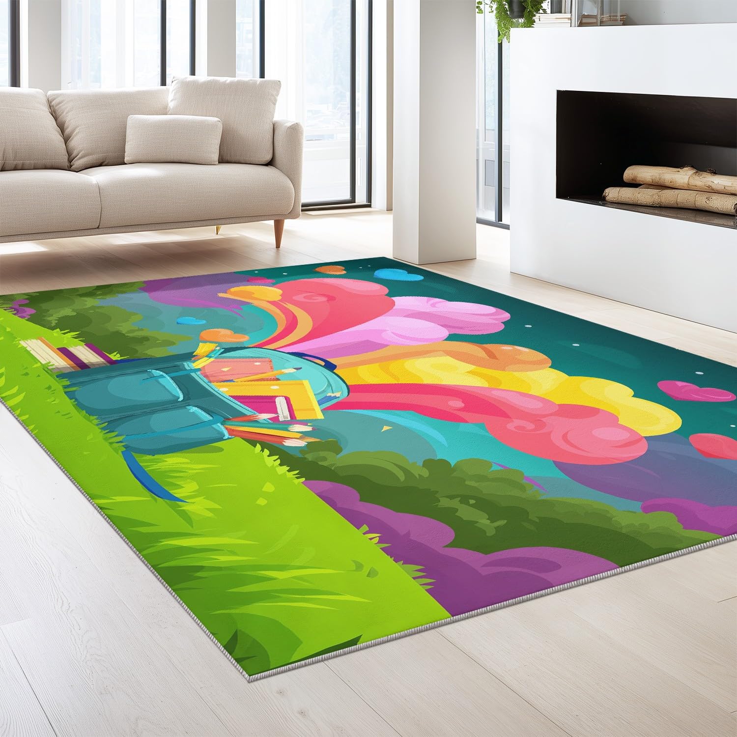 Generisch Dynamiczny, energiczny, młodzieżowy dywan anime, plecak chmury, 140 x 200 cm, antypoślizgowy, nie mechaci się, wielokolorowy dywan do pokoju dziecięcego, można prać w pralce