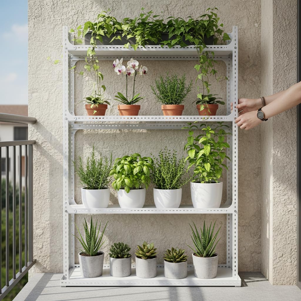 Scaffale ante, Supporto Fiori , Bianco 4 strati L130xP12.5xA100cm