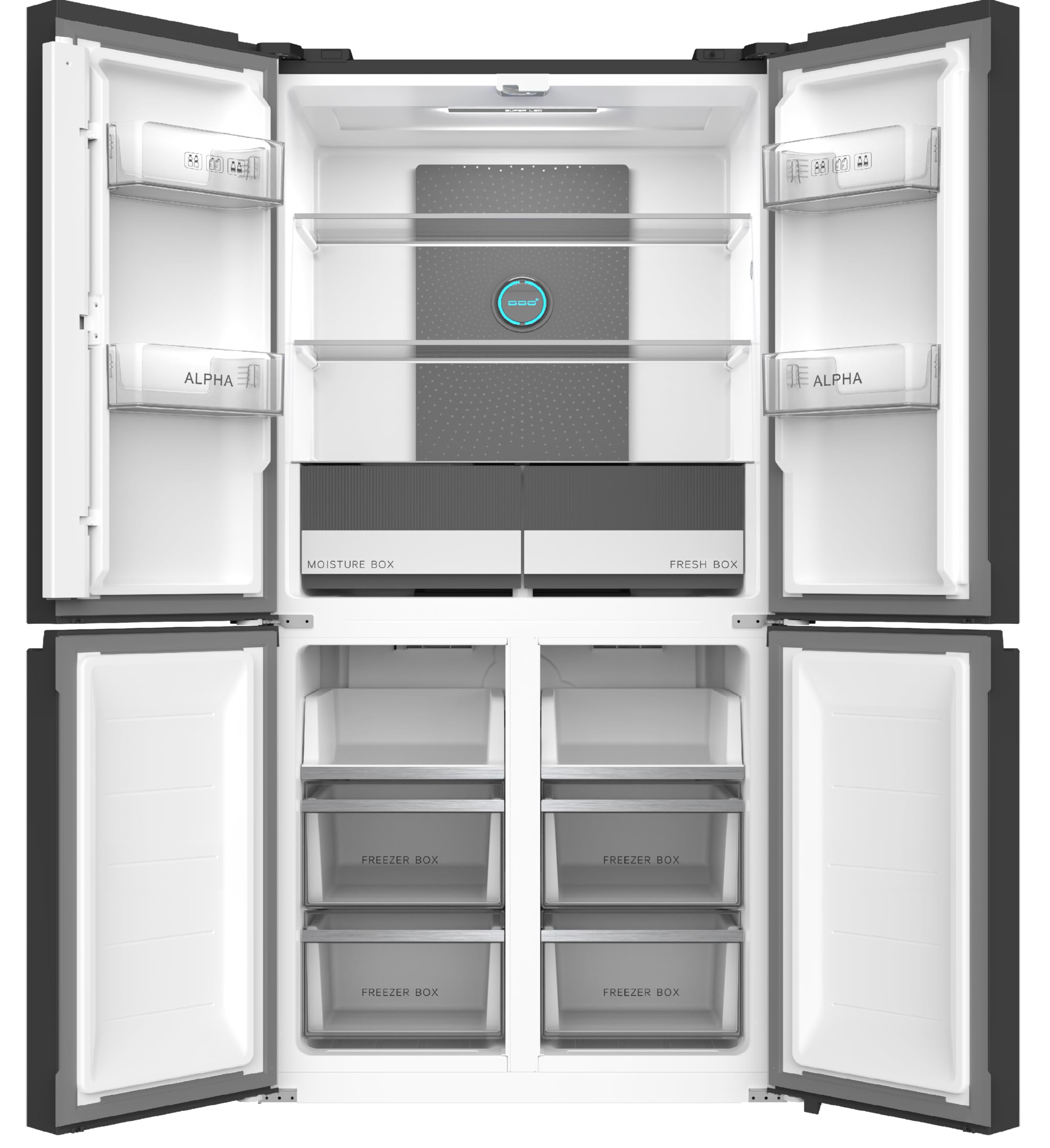 ALPHA Frigorifico Americano Pegasus Elite Pro-83, Cristal Negro, 4 Puertas