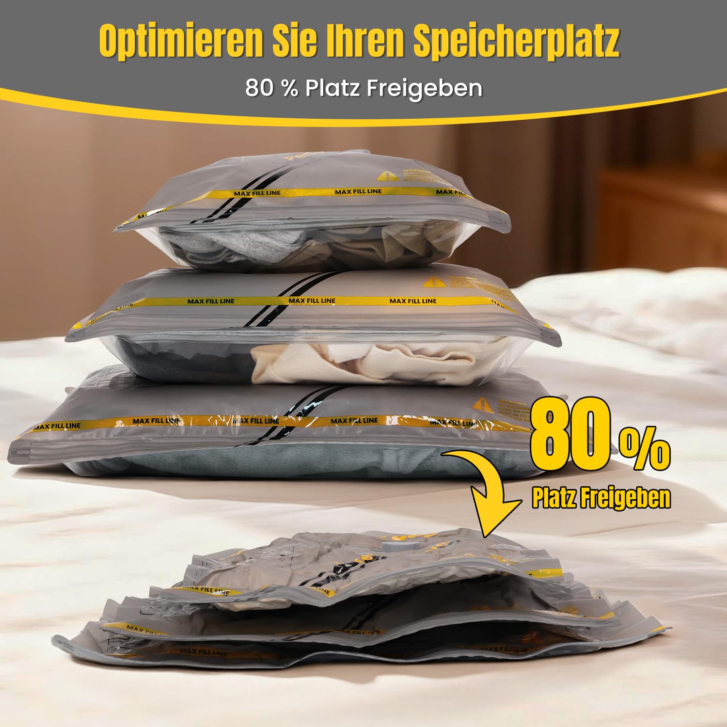 Vakuumbeutel für Kleidung mit Kabellose Vakuumpumpe – 15er Set Vakuumbeutel Reise (40×40/40×50/40×60 cm), ideal für Reise & Aufbewahrung – Vacuum Bags for Clothing Travel & Storage