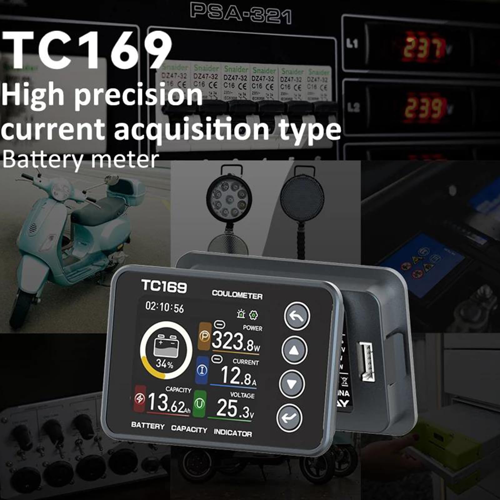 Coulomb Meter professionale con luminosità regolabile e allarme a bassa capacità Misuratore di batteria digitale in tempo reale