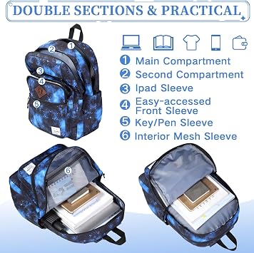 VASCHY Travel Backpack for Teen Boys, Bookbag Schoolbag Casual Daypack for High School/College/Women/Travel/Work Blue Galaxy