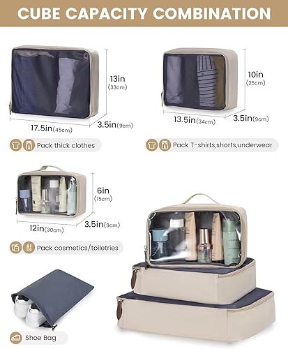 Miniatura 6 de LOVEVOOK Mochila de transporte grande de 45 litros para mujeres y hombres, aprobada por aerolíneas, mochilas de maleta grande expandible con 4 cubos