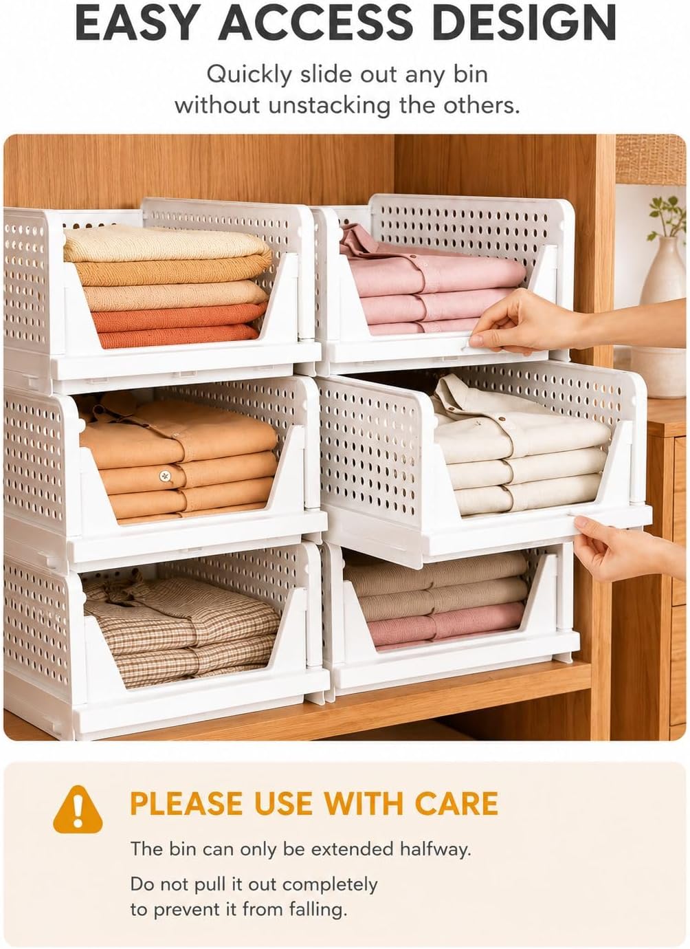 5 Pack Stackable Closet Storage Basket - Stackable Storage Bins, Multifunctional & Foldable Closet Organizer Waterproof, bathroom cabinet organizer,rv closet shelves, white stackable storage bins