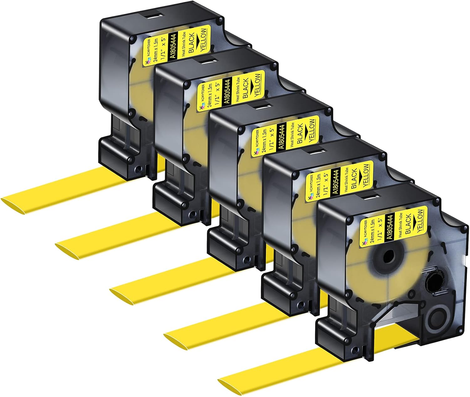5 Pack Compatible for Dymo Rhino 1805444 Black on Yellow 1" x 4.9' Industrial Heat Shrink Tube Labels for Rhino 6000 6500 Label Maker