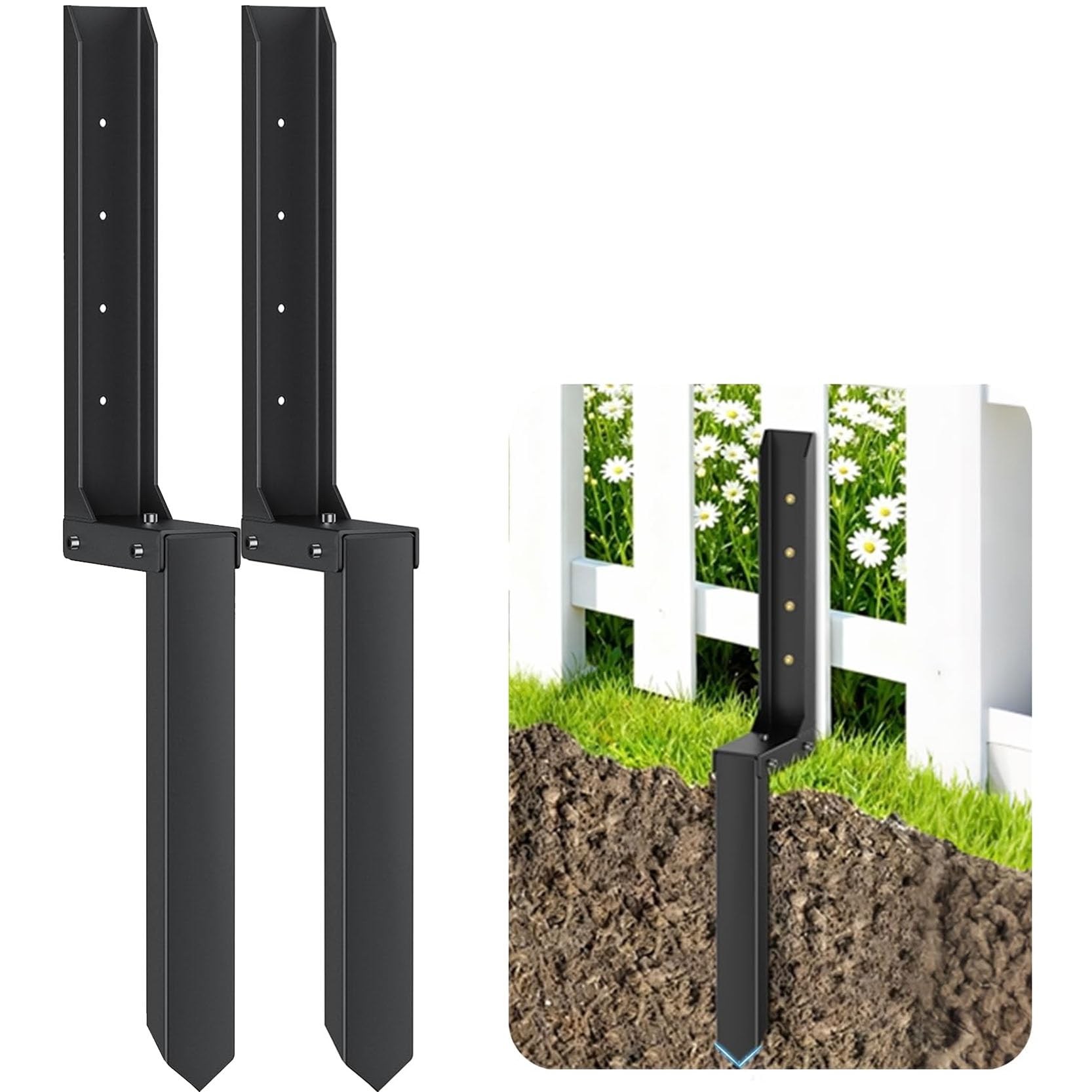 LQSYBHD Post Anchor Ground Spike Fence Post Repair Kit Heavy Duty Fence Post Anchor Ground Stakes,Robust Quick-Fix Wood Support for Broken Leaning Tilted Degraded Wood Easy(Color:2pack)