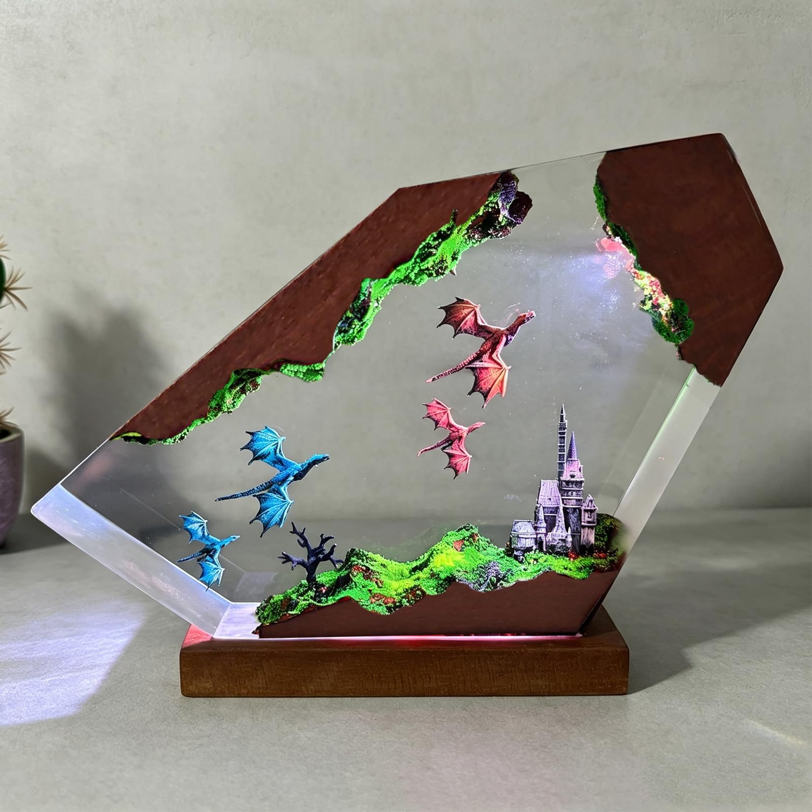 MASDEC Epoxy Dragon Resin Lamp, Handmade Resin Night Light with USB Port