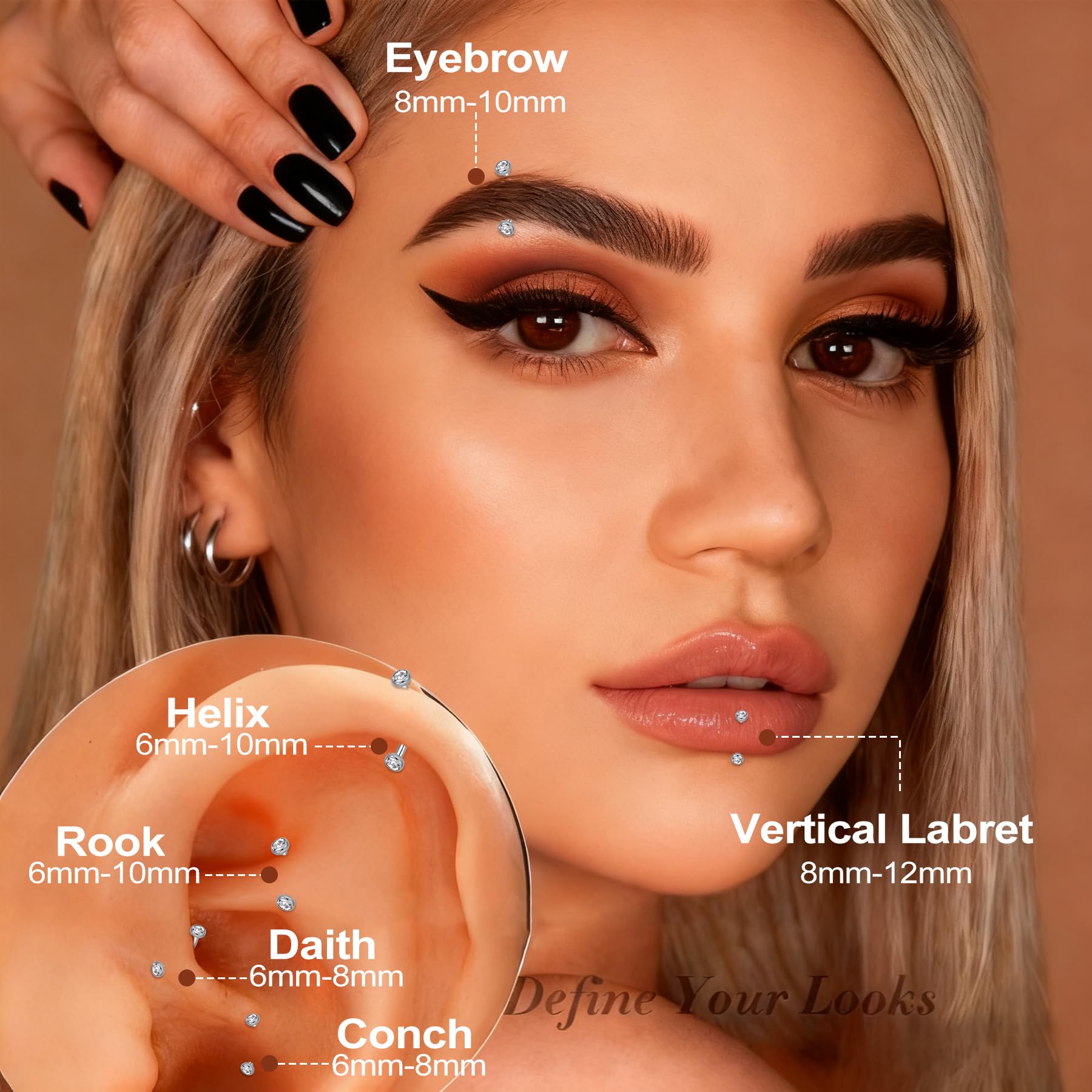 AVYRING 16G tytanowy kryształ zakrzywione sztanga piercing brzuch tragus helix kolczyk stokrotka brwi wieża biżuteria, pionowe labret wargi dla kobiet mężczyzn 6 mm 8 mm 10 mm 12 mm