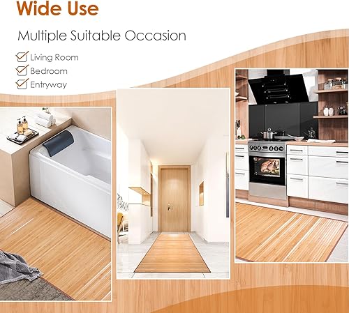 Miniatura 8 de Nisorpa Alfombra de bambú natural de 28 x 79 pulgadas, alfombra de baño grande para cocina, alfombra de fácil limpieza, alfombra para dormitorio,