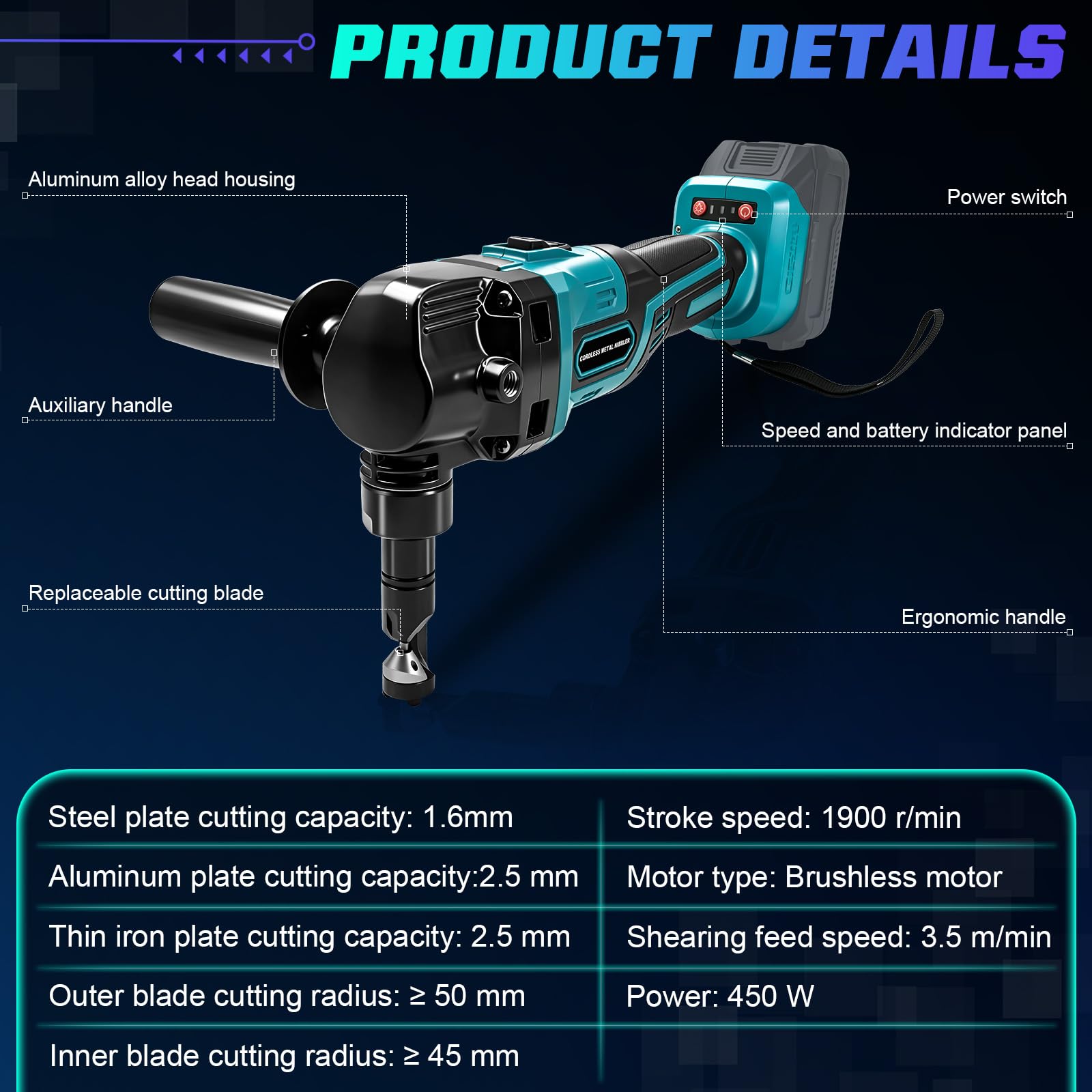 Grignoteuse Électrique Compatible avec Makita 18V, Moteur Brushless