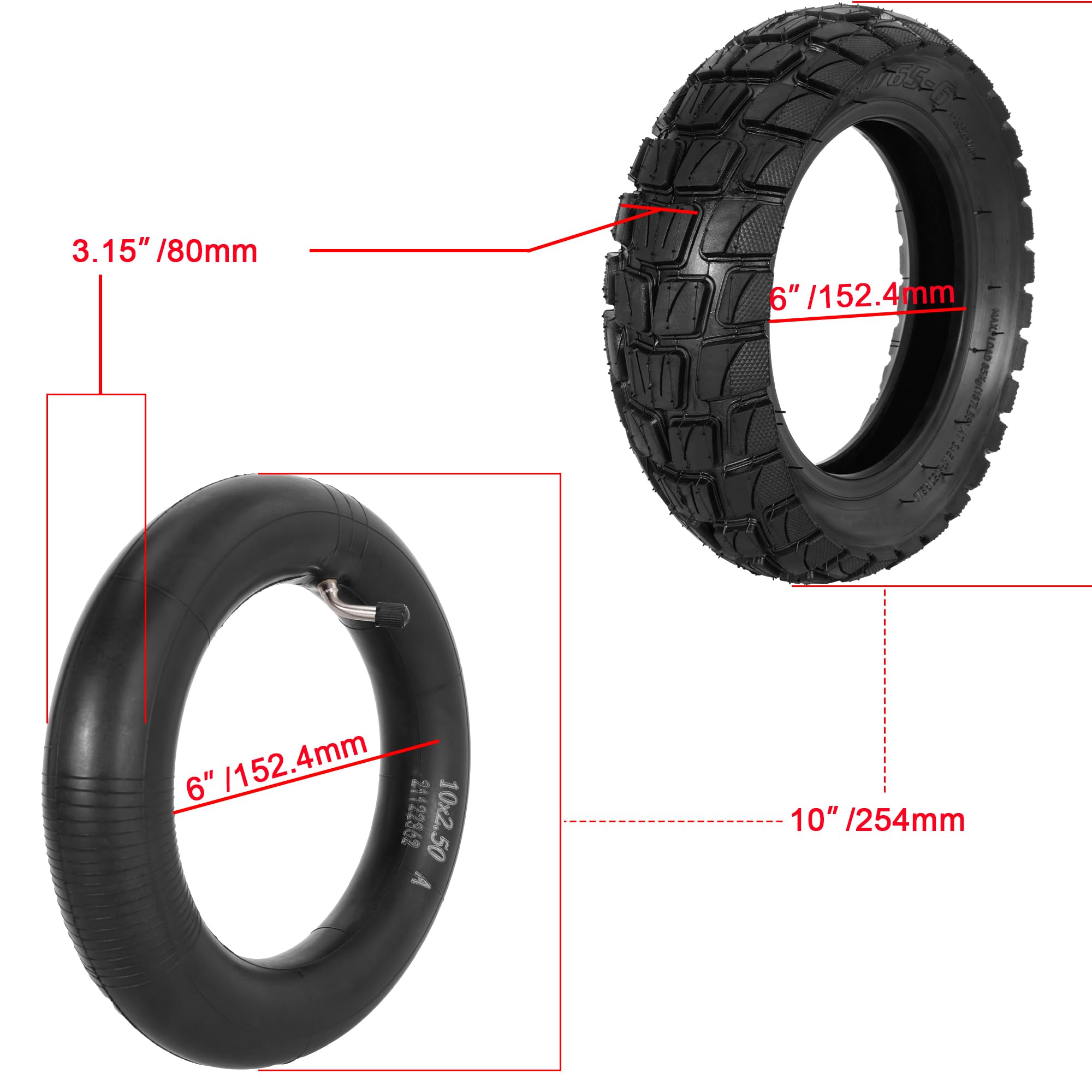 80/65-6 Scooter Tire Inner Tube,SOGIME 10 Inch Electric Scooter Tire Off-Road 10X3.0 E-Scooter Tube with Angled Valve Stem
