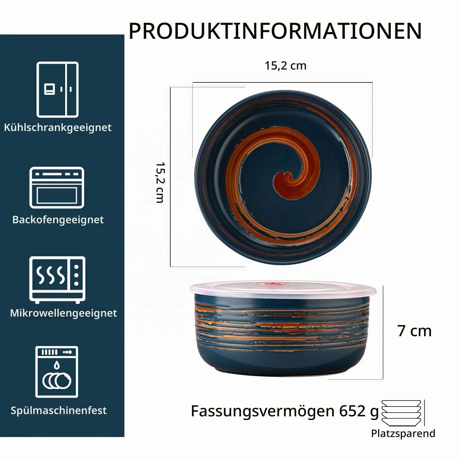 YUN TAO Müslischalen & Ramen Schüssel mit Deckel, 4-teilig Set, 680 ml Luftdichte Keramikbehälter, Mikrowellenfest, Vielzweckschalen für Suppe, Salat