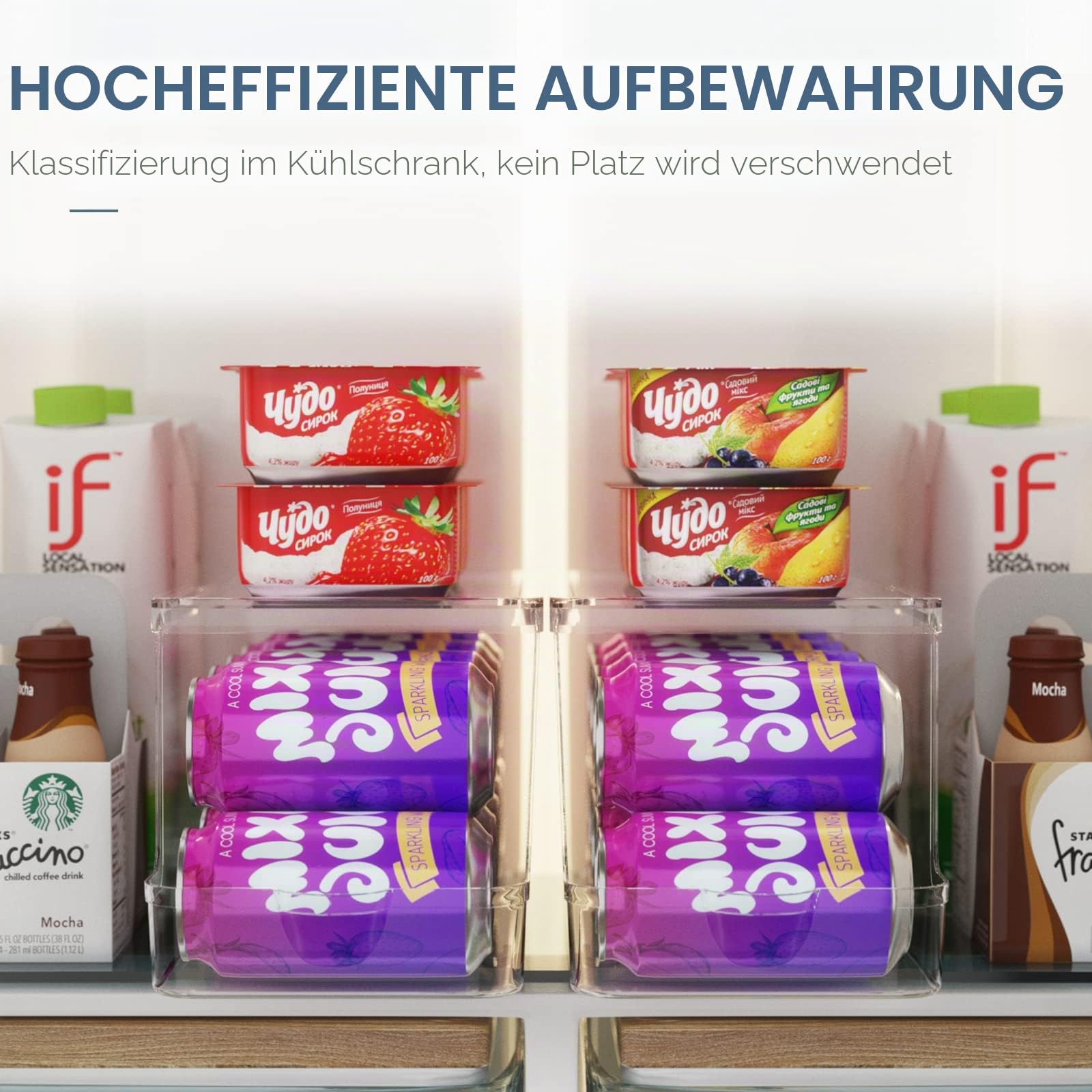 Soda-Dosenspender für Kühlschrank mit Deckel, stapelbarer Getränke-Organizer für Kühlschrank, transparenter Kunststoff-Kühlschrank-Organizer, Küche, Schränke 2er Set