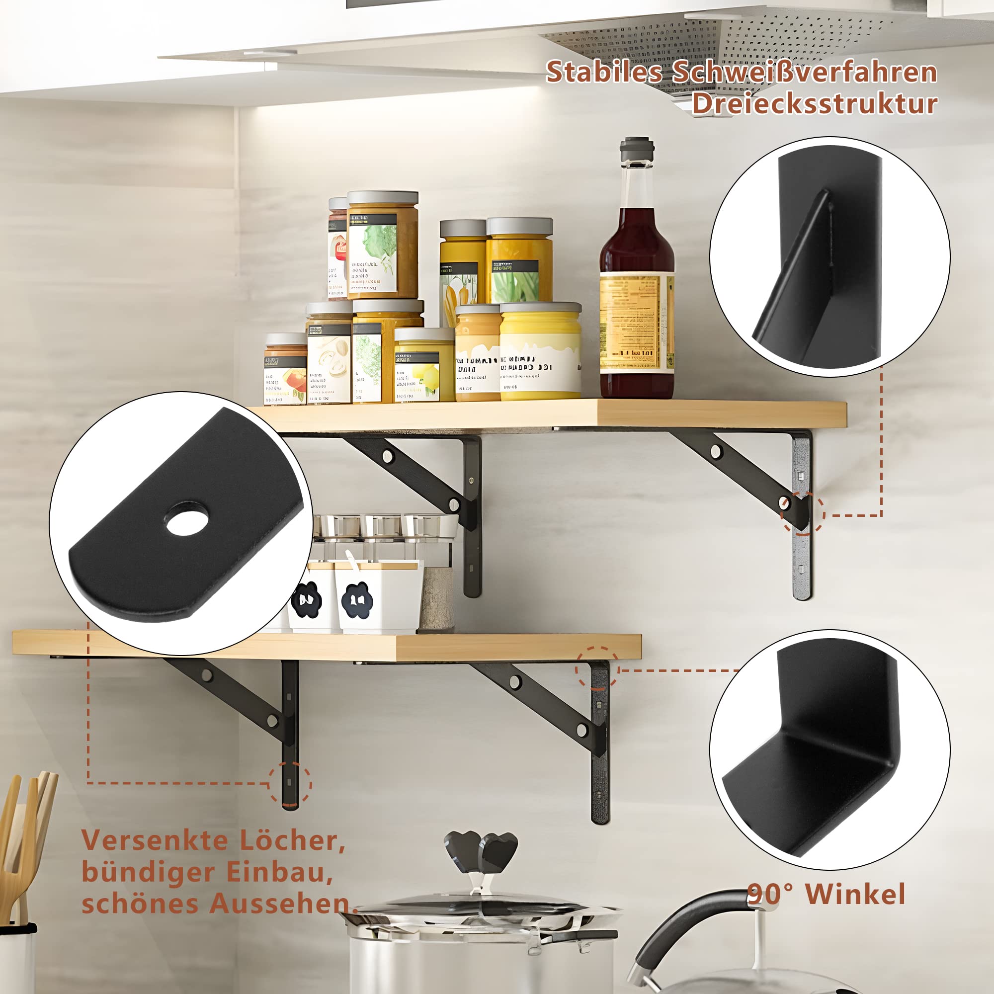 Soportes para Estantes Pesados, Soportes Estantes Triangulares de Montaje en Pared, Resistente Estantes Soporte Triangulares de 90 Grados Angular con Tornillos, Negro (10 PCS 30x20 cm)