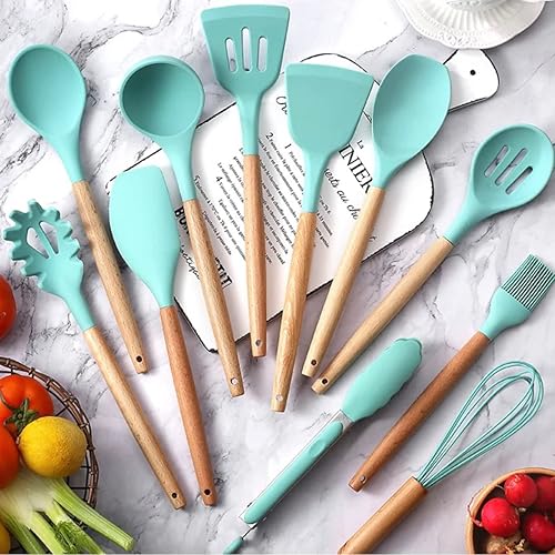 Miniatura 4 de Juego de 12 herramientas de cocina no tóxicas utensilios de cocina para hornear espátula espátula espátula espátula afinador de batidor Color verde