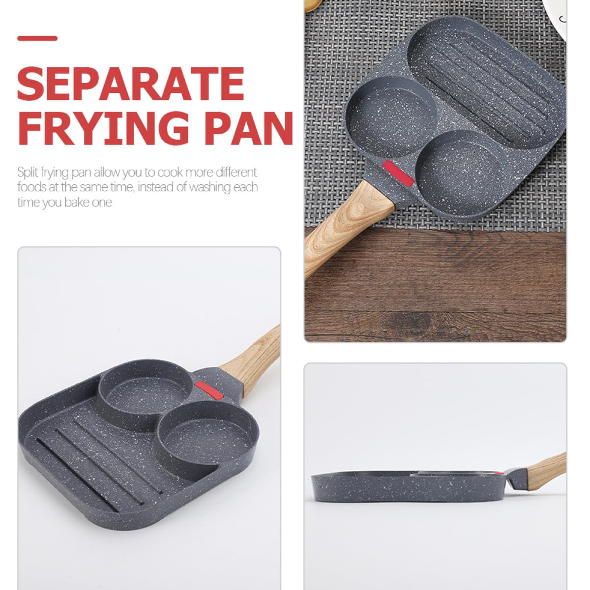 Healeved Padella Design a Sezioni e Struttura Divisibile in Minerali di Silicato per Uova Antiaderente per Colazione in Cucina Domestica e Ristorante