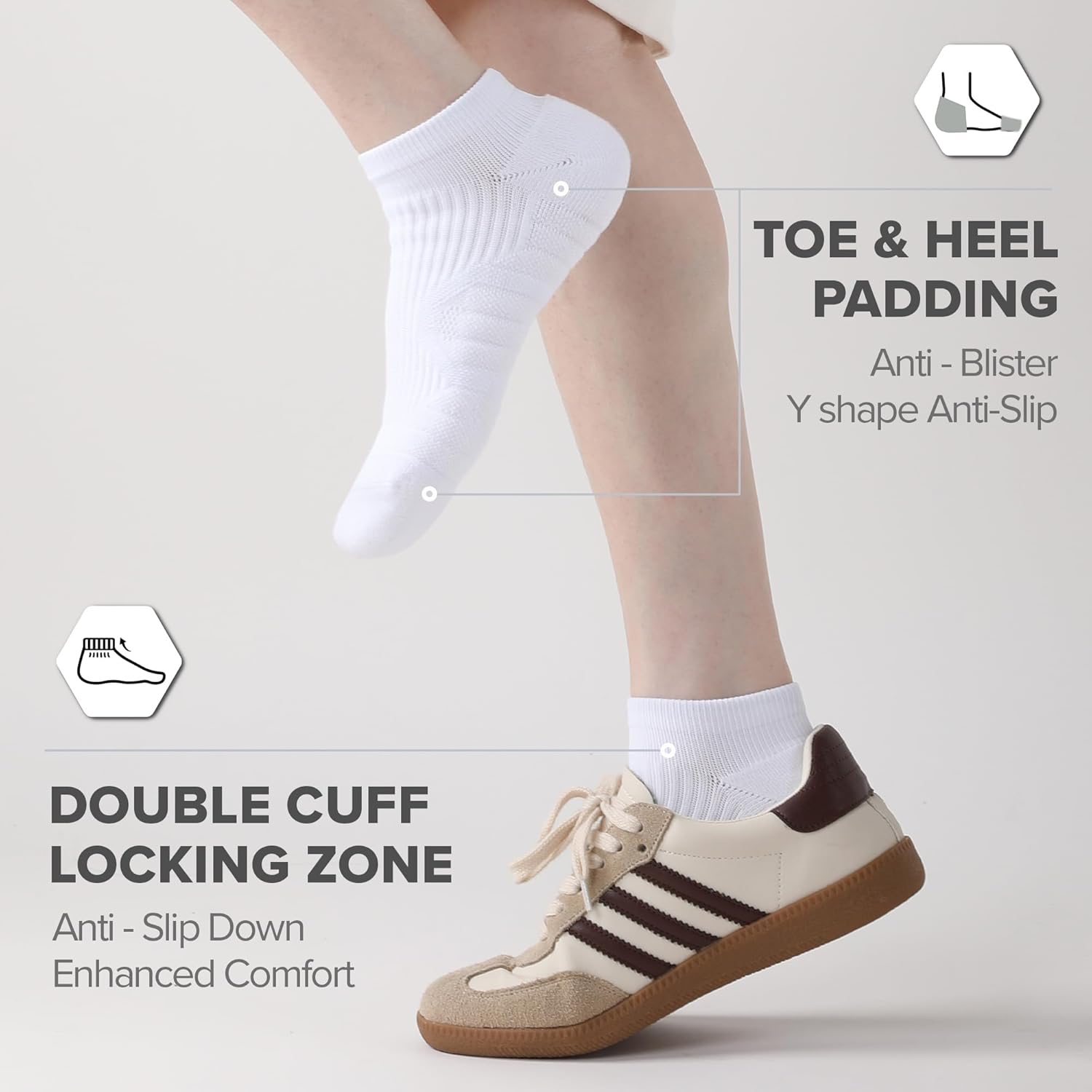 Tactia Athletic Running Ankle Socks Men Women, Cushioned Anti-Blister Coolmax Moisture Wicking Targeted Compression, 3 Pairs - Image 4