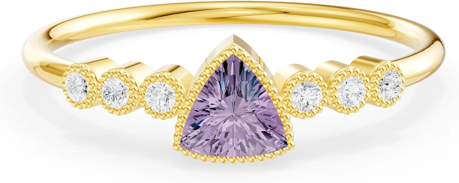 PEORA Trillion Cut Amethyst Stackable Band Available in Solid 10K, 14K or 18K Ring – White, Yellow or Rose Gold