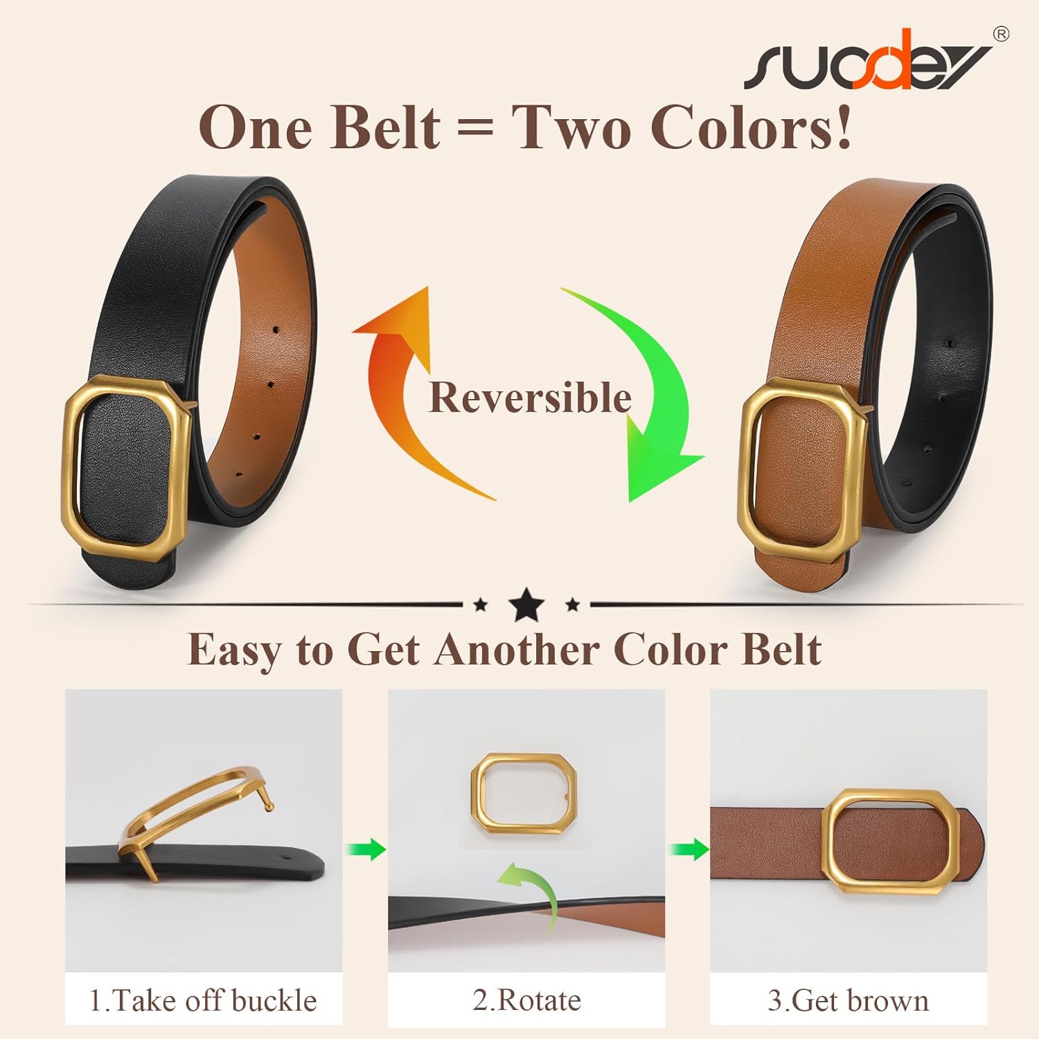 SUOSDEY Women Reversible Leather Belt for Jeans Pants Dresses Ladies Waist Belt, 1.3" Width - Image 5