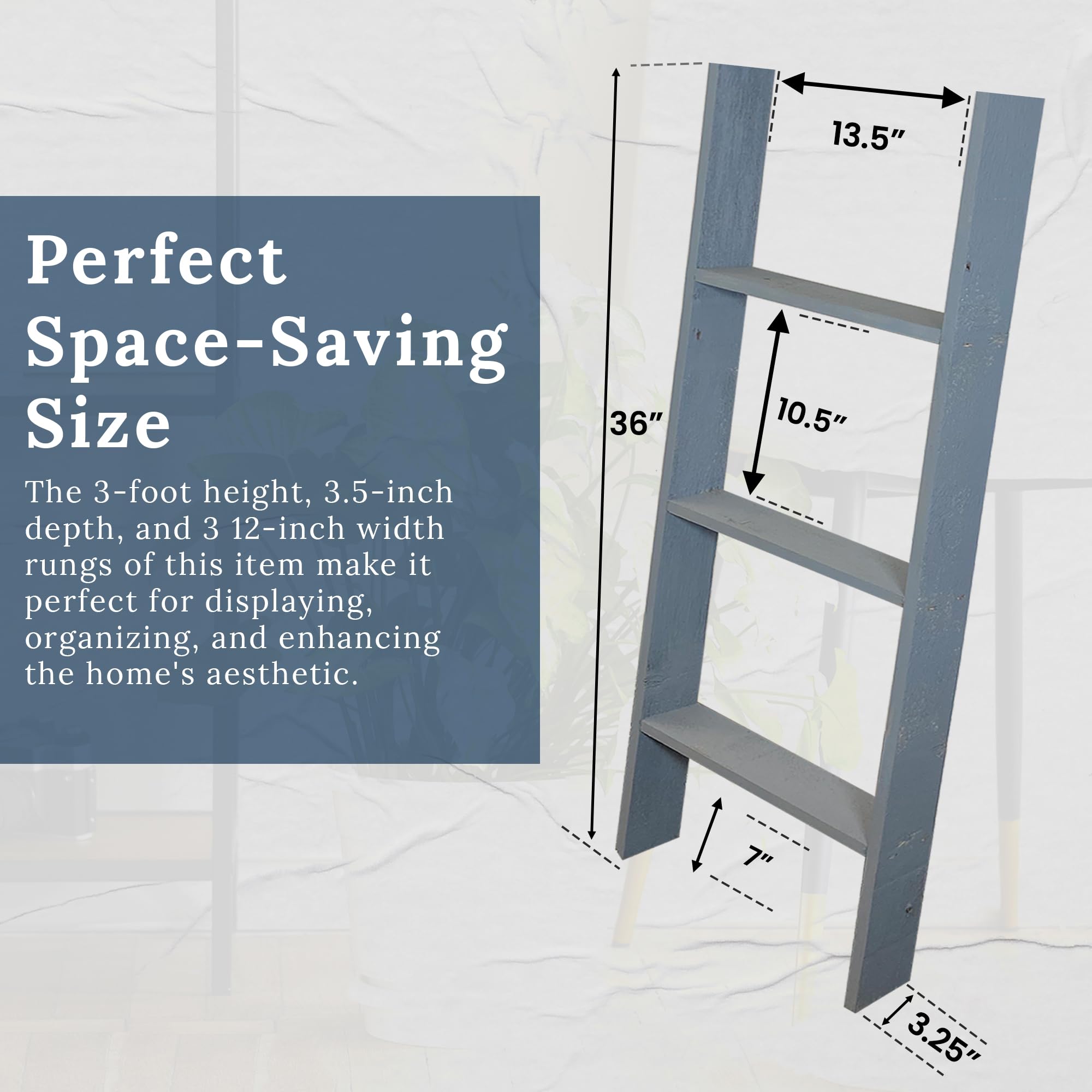 BARNWOODUSA Throw Blanket Ladder – Fully Assembled Reclaimed Wood – Rustic Decorative Ladder for Towels, Quilts, & More – Perfect Decor for Bathroom, Porch, or Living Room,3-Foot Slate Blue