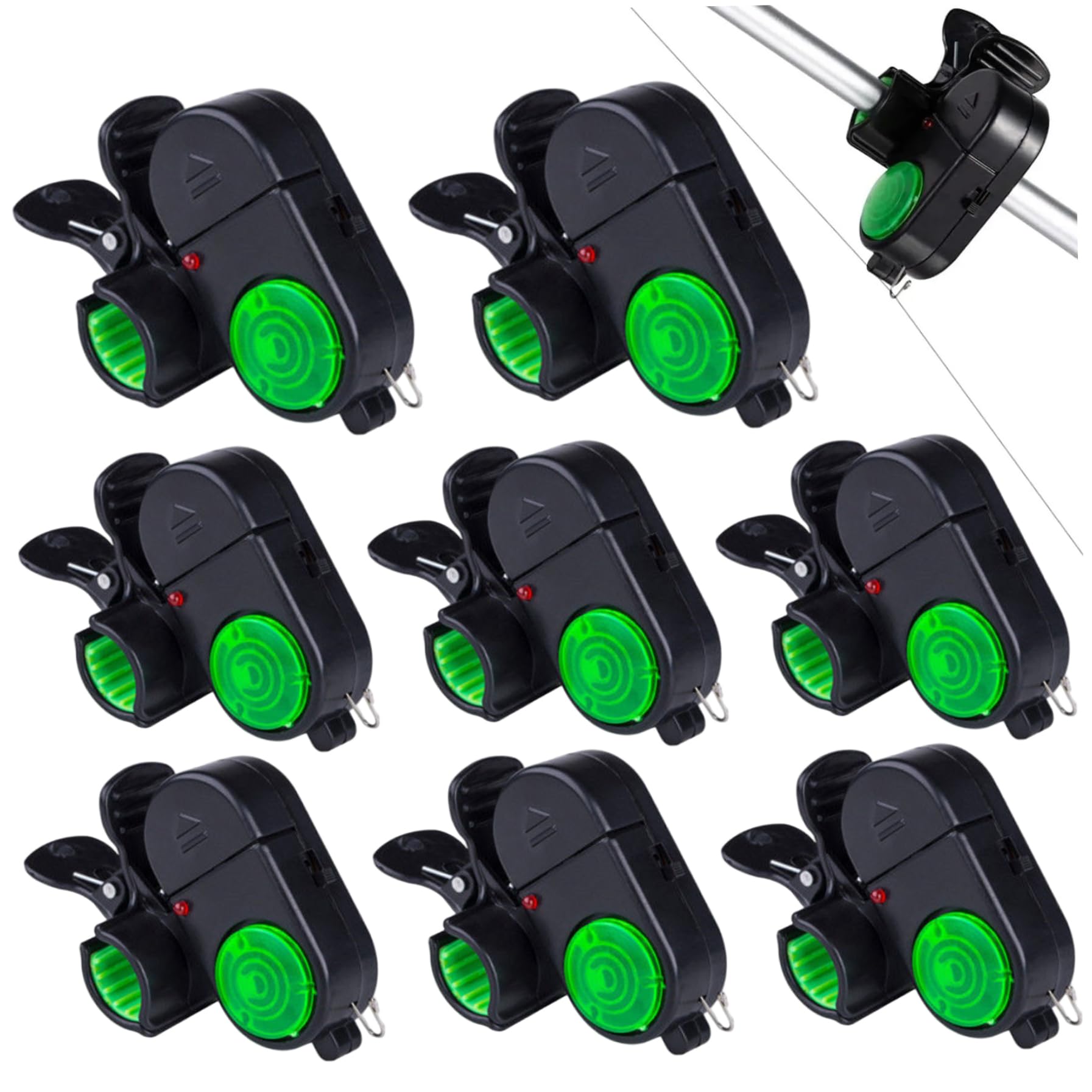 Alarma de mordedura de Pesca, 8 Piezas de Alarma de Pesca LED de 8 Piezas Accesorios rotativos con luz y Sonido para entusiastas al Aire Libre