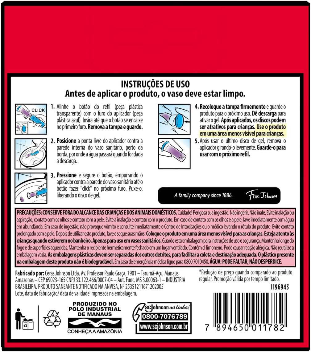 Pato Desodorizador Sanitário Gel Adesivo 2 Refis Game das Frutas, Limpeza Banheiro, 12 Discos