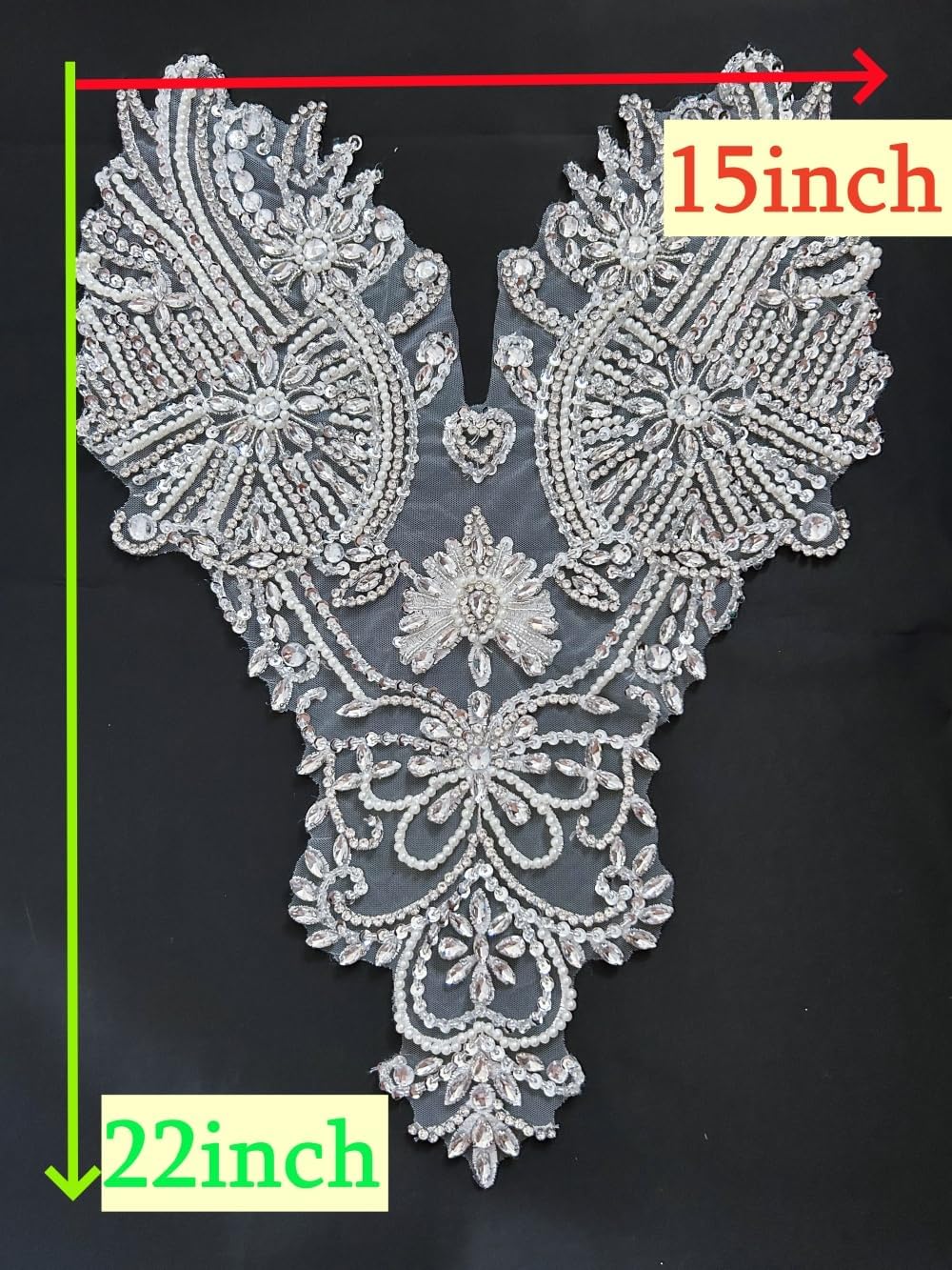 Rhinestones Applique Patch - Embroidered with Glass Beads on Lace for Bridal &Evening Dress & Top Decoration, DIY Clothing Embellishment (White)