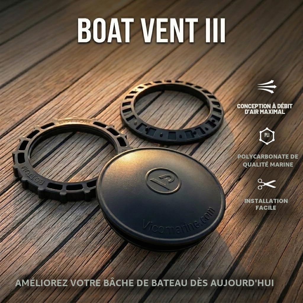Vico Marine - Évent de Bateau 3 – Noir – 12,1 cm (l) x 12,1 cm (P) x 5,1 cm – Installation Rapide et Facile