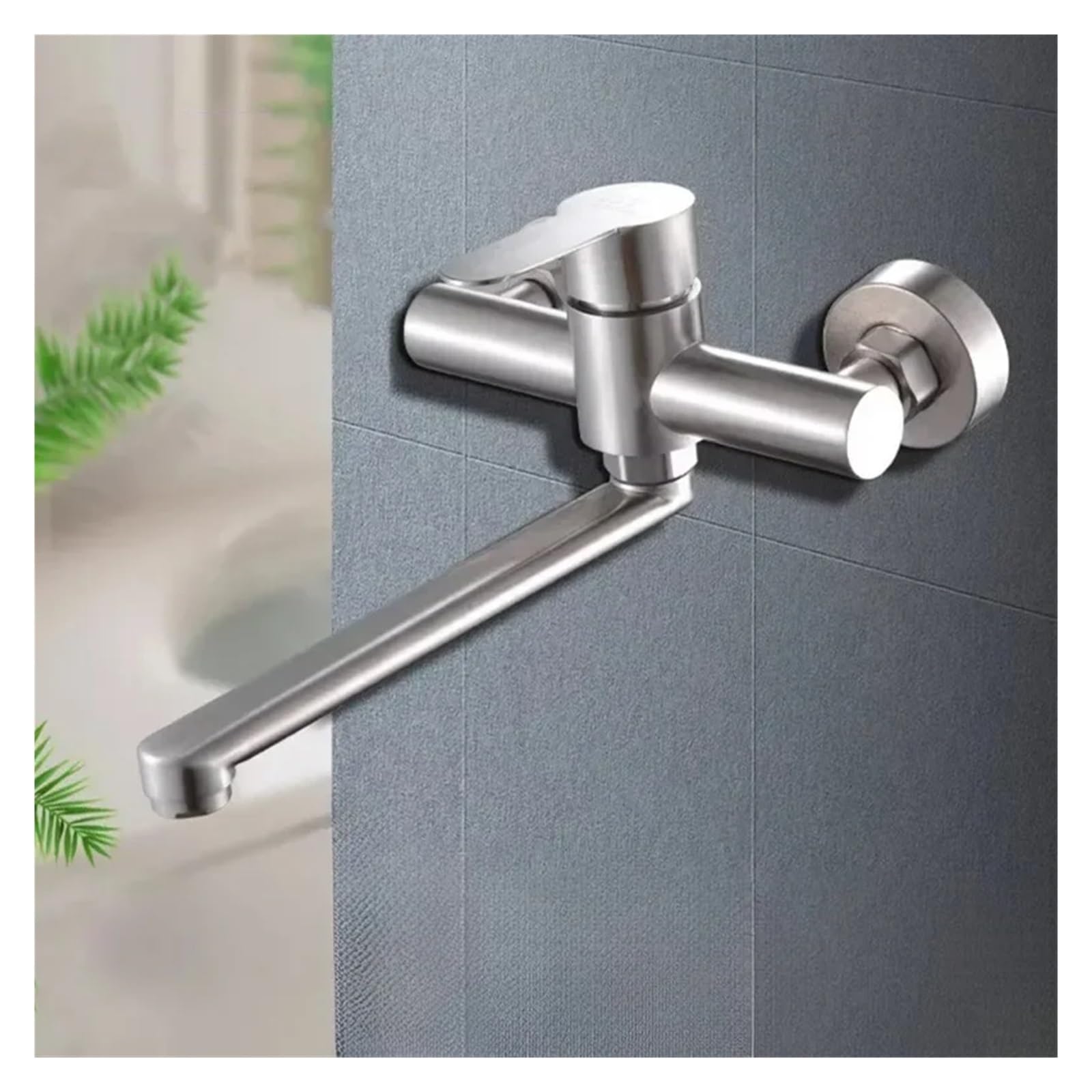 Grifos De Pared Grifo de baño mural de acero inoxidable con grifo for agua fría y caliente y manija extensible.(Silver)