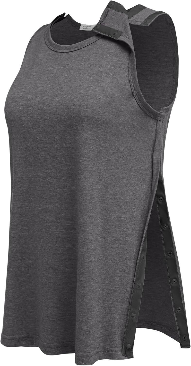 Deyeek Post Shoulder Surgery Shirts for Women Tear Away Snap Button Rotator Cuff Shirt Mastectomy Chemo Port Access Tank Tops - Image 5