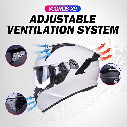 Miniatura 10 de VCOROS Casco de motocicleta de cara completa X9 con visera interior y bolsillos para altavoces listos para Bluetooth, aprobado por DOT, casco de