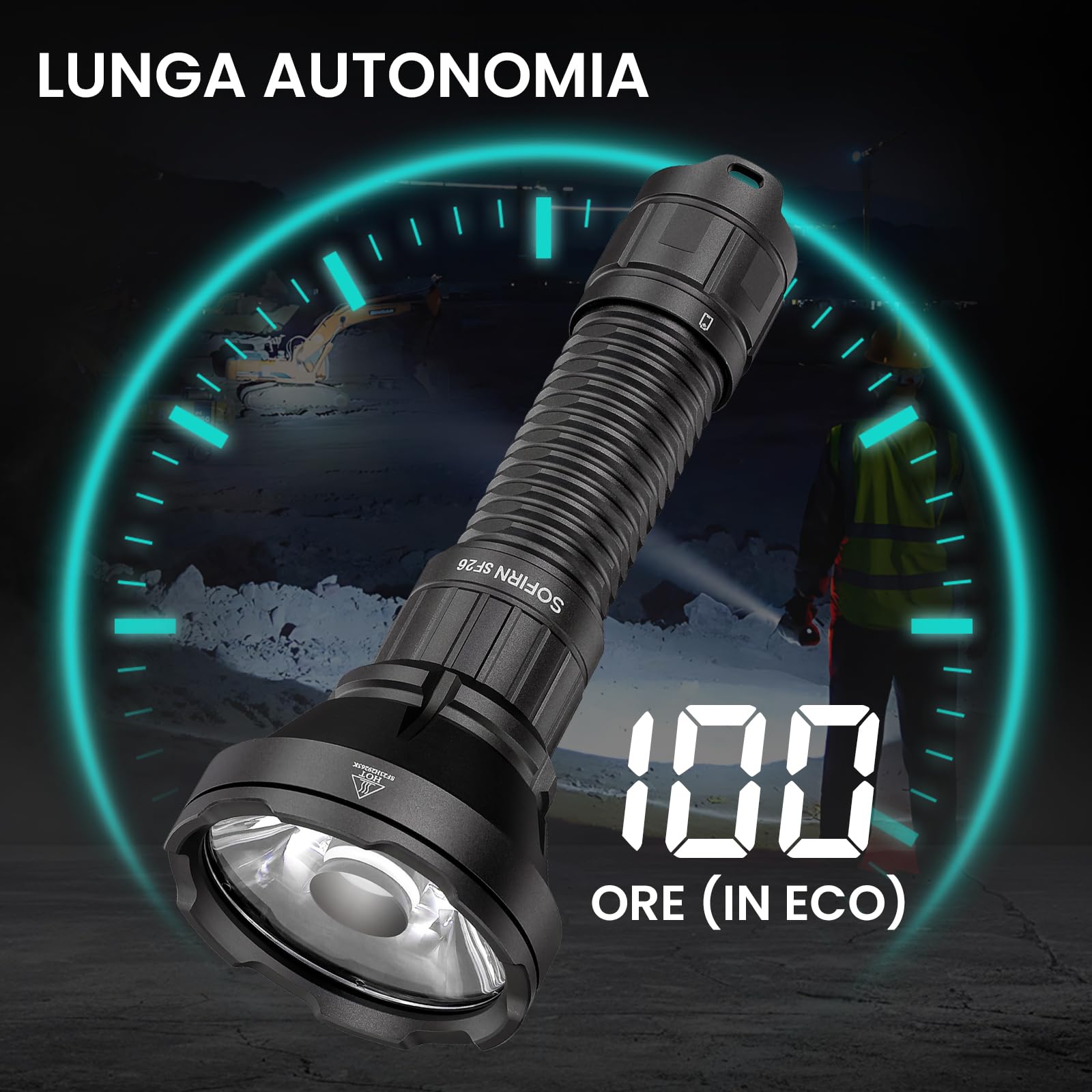 sofirn SF26 Torcia Tattica 2000 lm, 964 m Lunga Gittata Torcia LED, Interruttore Posteriore Tattico e Accesso Rapido allo Strobe, USB-C Ricaricabile, IPX8 per Outdoor, Caccia, Sicurezza