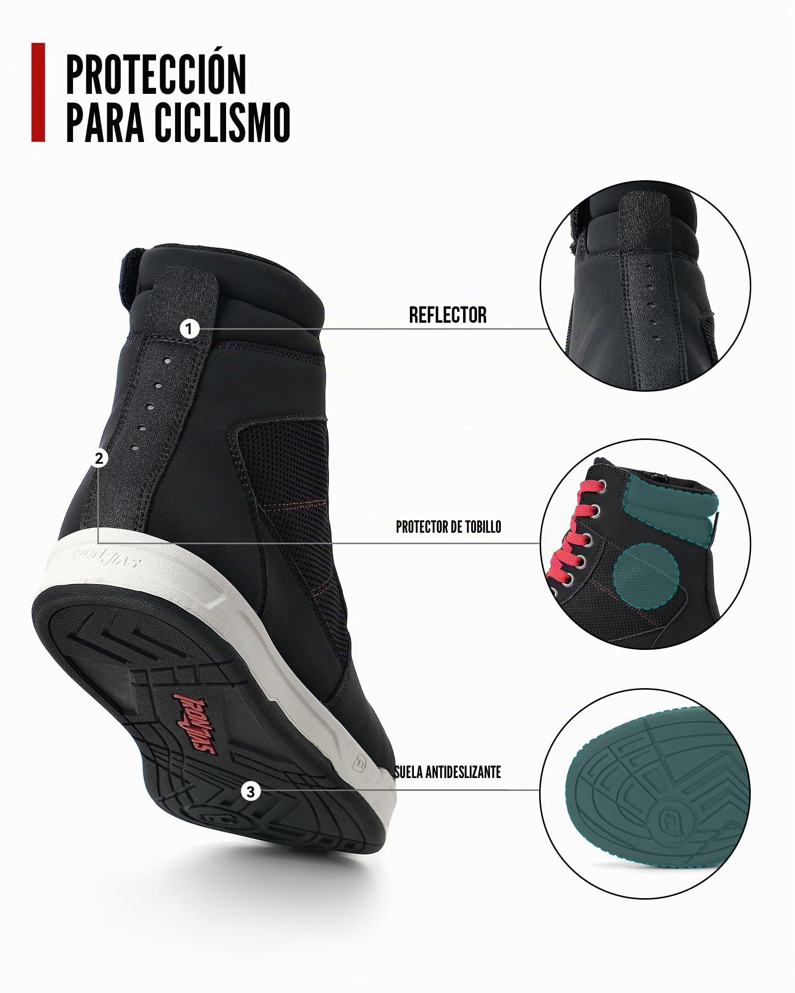 Botas de Moto Hombre Zapatillas de Moto Casuales Antideslizantes, Botas Moto Zona Tobillo Reforzado Zapatillas de Motocross Negro 40-46