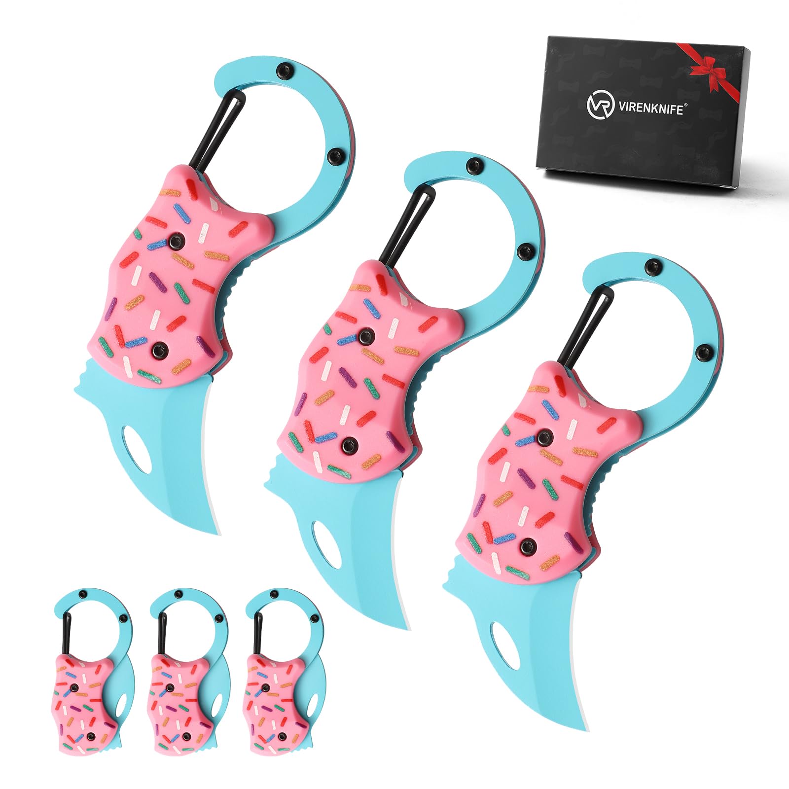 3 Pack Small Pocket Knife Gifts for Men &amp; Women, Cool Folding Knife Box Cutter, Mini EDC Knives for Everyday Carry (Donut*3)