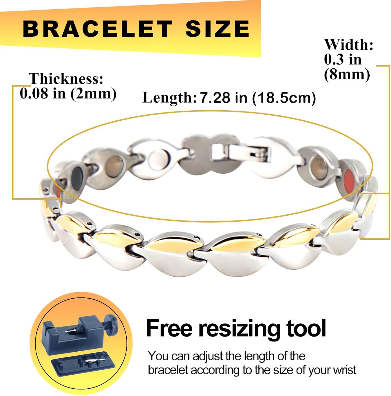 KYOSI Magnetic Bracelets for Women Stainless Steel Magnet Bracelet Special Jewelry with Sizing Tool Mothers Day Gift