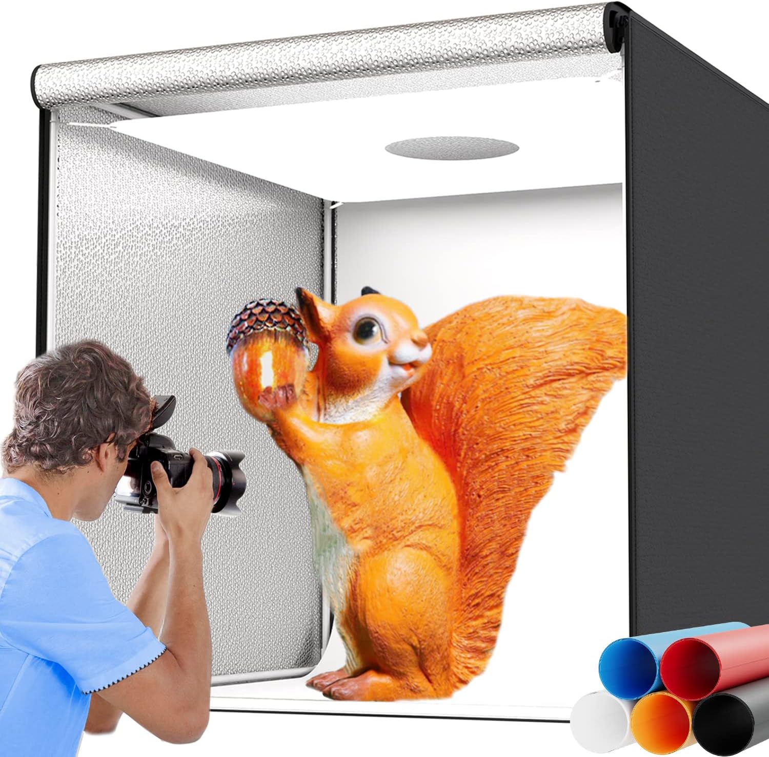 Light Box for Product Photography, Ruikca 32"x32"x32" Large Photo Booth with 210 LED, Photo Background Shooting Tent with 3 LED Light Dimming Panel and 5 Color Backdrops