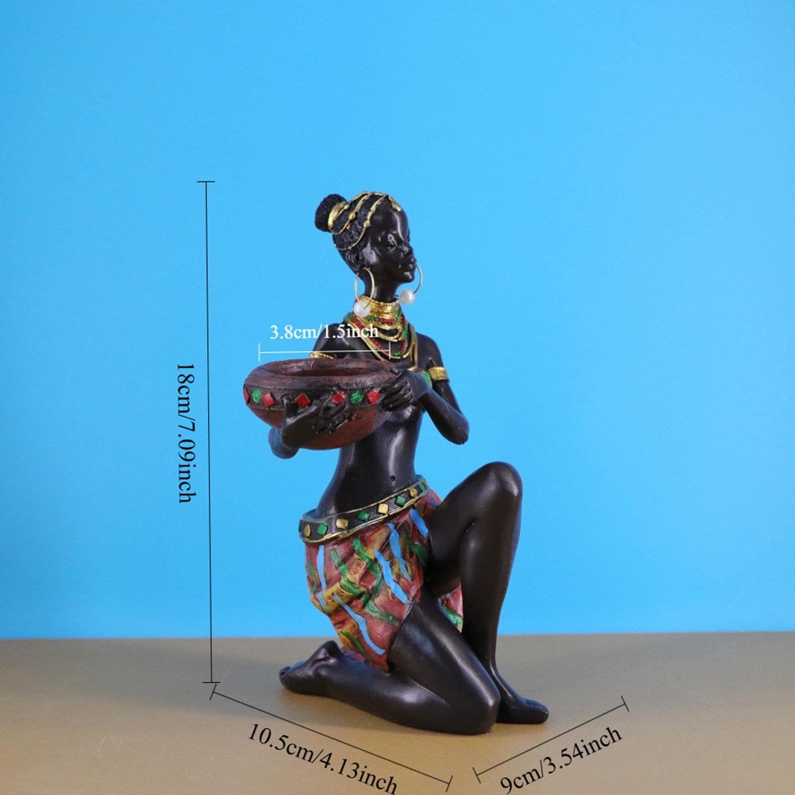 Figurina Mujer Africana Adorno Mesa Centro Figura Arte Tribal Soporte Vela Escultura de Resina Adecuada para Regalo Decoración Hogar Oficina Dormitori, Falda Marrón, Individual