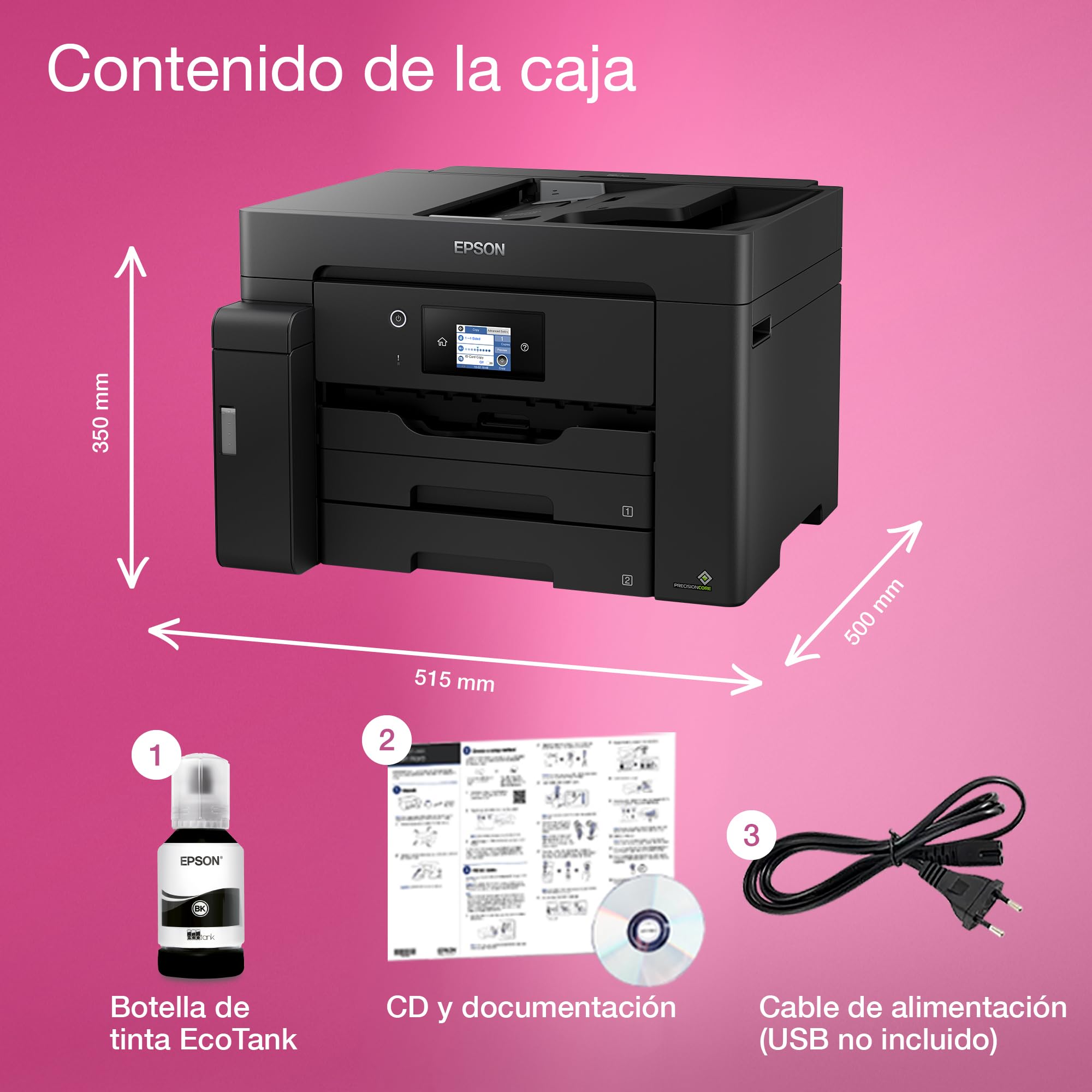 Epson EcoTank ET-M16600 I Impresora de Depósito de Tinta | Impresión Monocroma | Wi-Fi | A3+ | Imprime Doble Cara | Imprimir, Copiar, Escanear | Pantalla Táctil 6.8cm | ADF