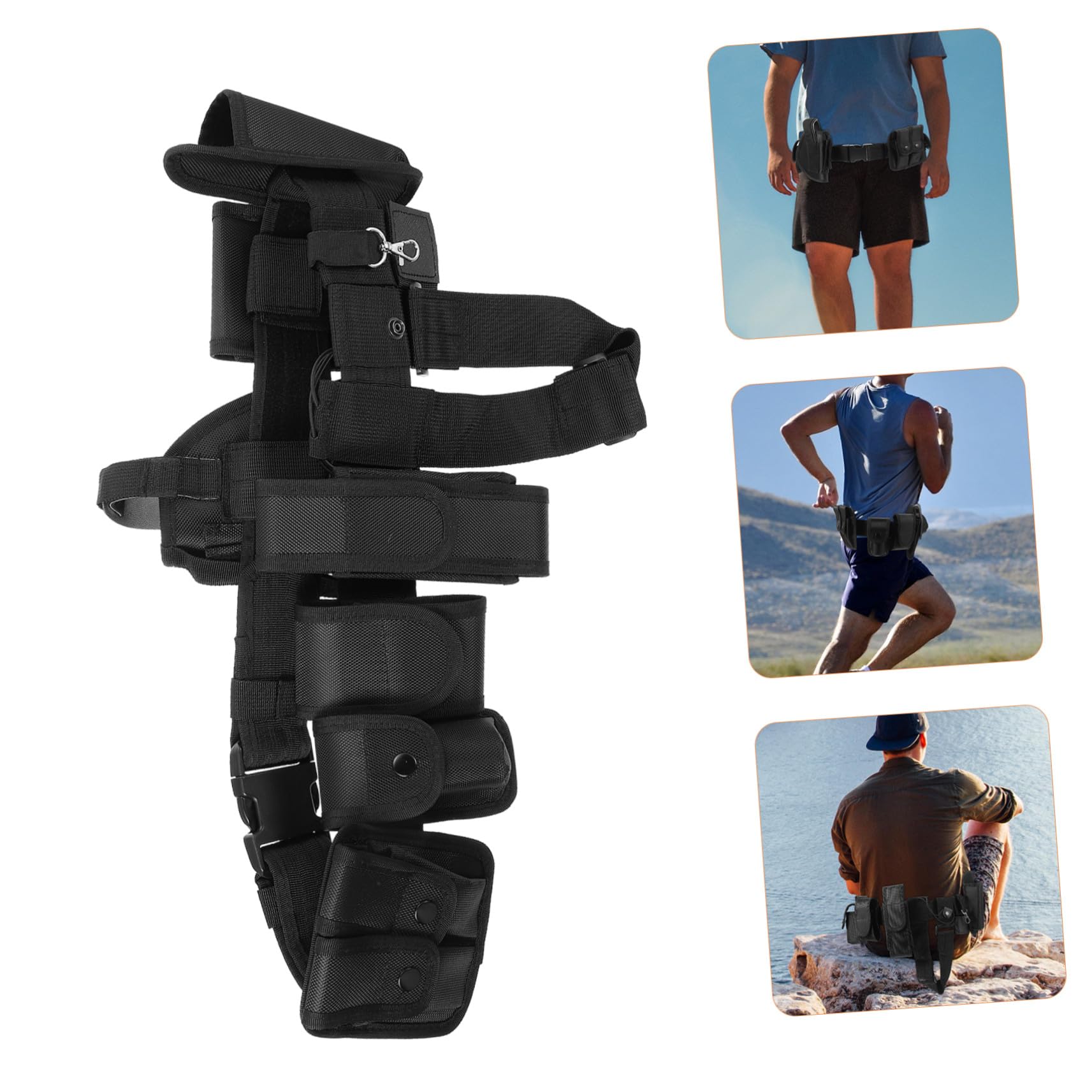 Ceinture Multifonction en Tissu Oxford Noir Rangement Multi-Poches et Poche Ceinture Confortable pour Entraînement et Activités Extérieures