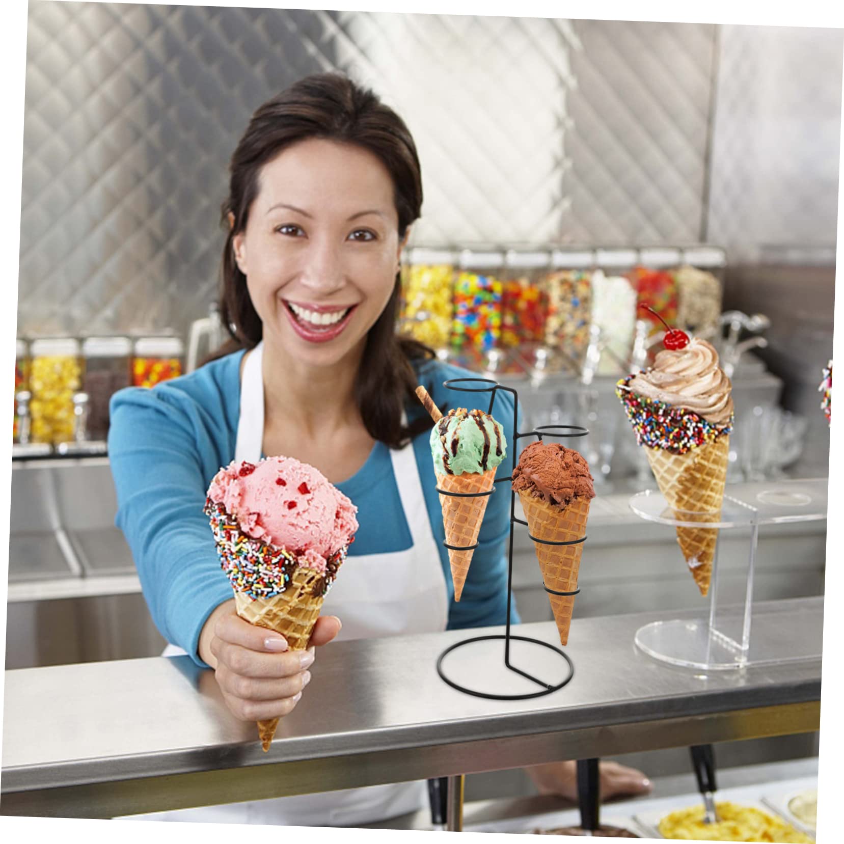 Amazon.co.jp: MOLUCKFU アイスクリームコーンラック 錬鉄製 4ピース