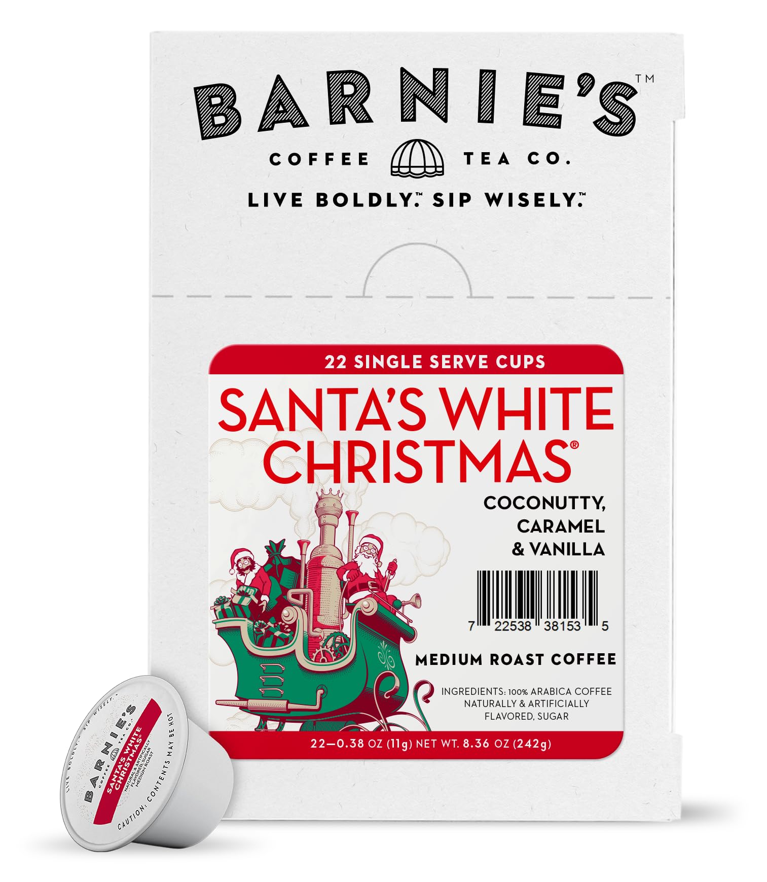 Barnie's Coffee & Tea Co. - Santa's White Christmas K-Cups, Coconut Caramel & Vanilla - Medium Roast (22 Count)