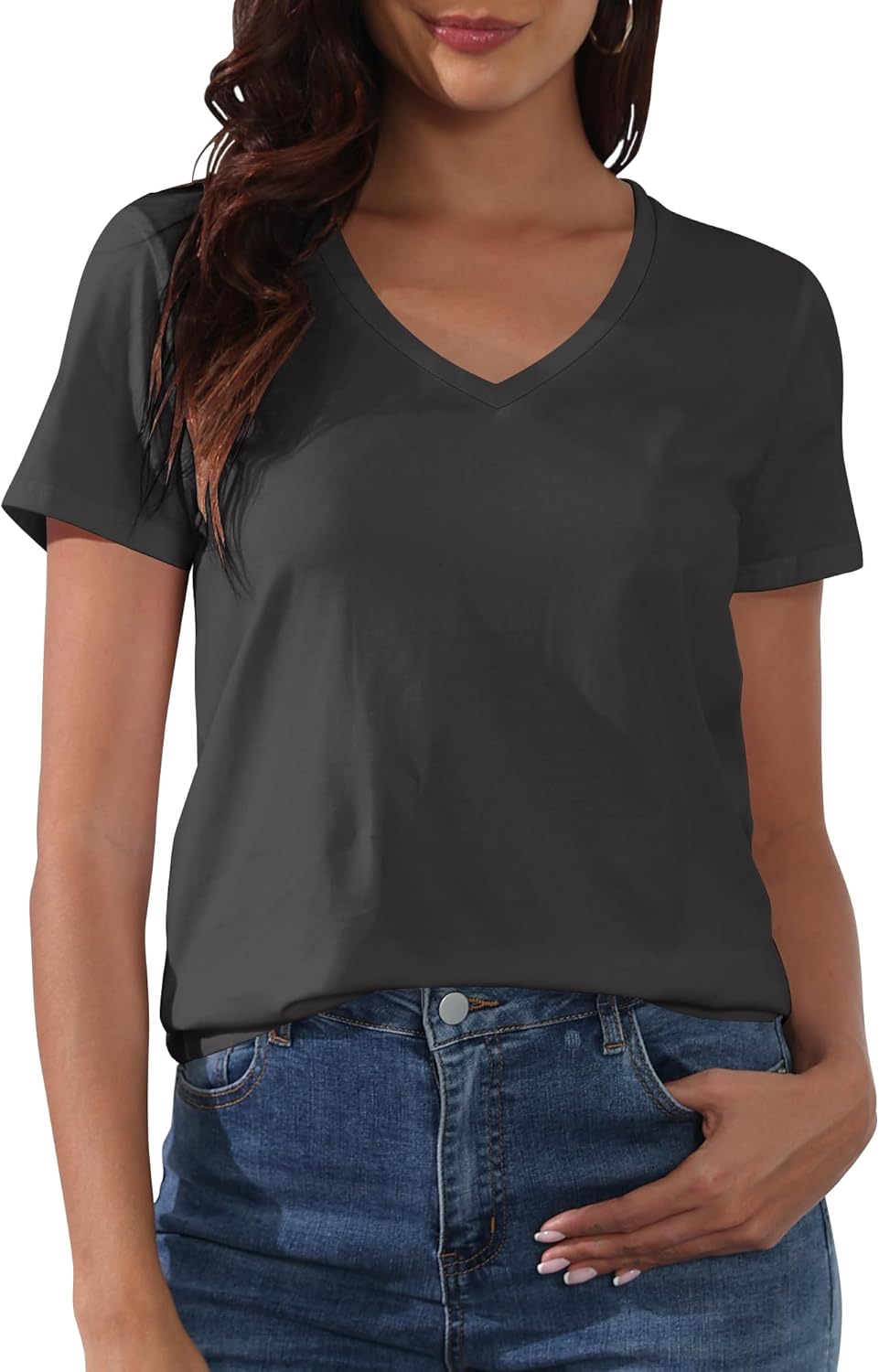 PALINDA Women's Classic Fit T Shirts Short Sleeve V Neck Casual Tee Shirt Summer Tops