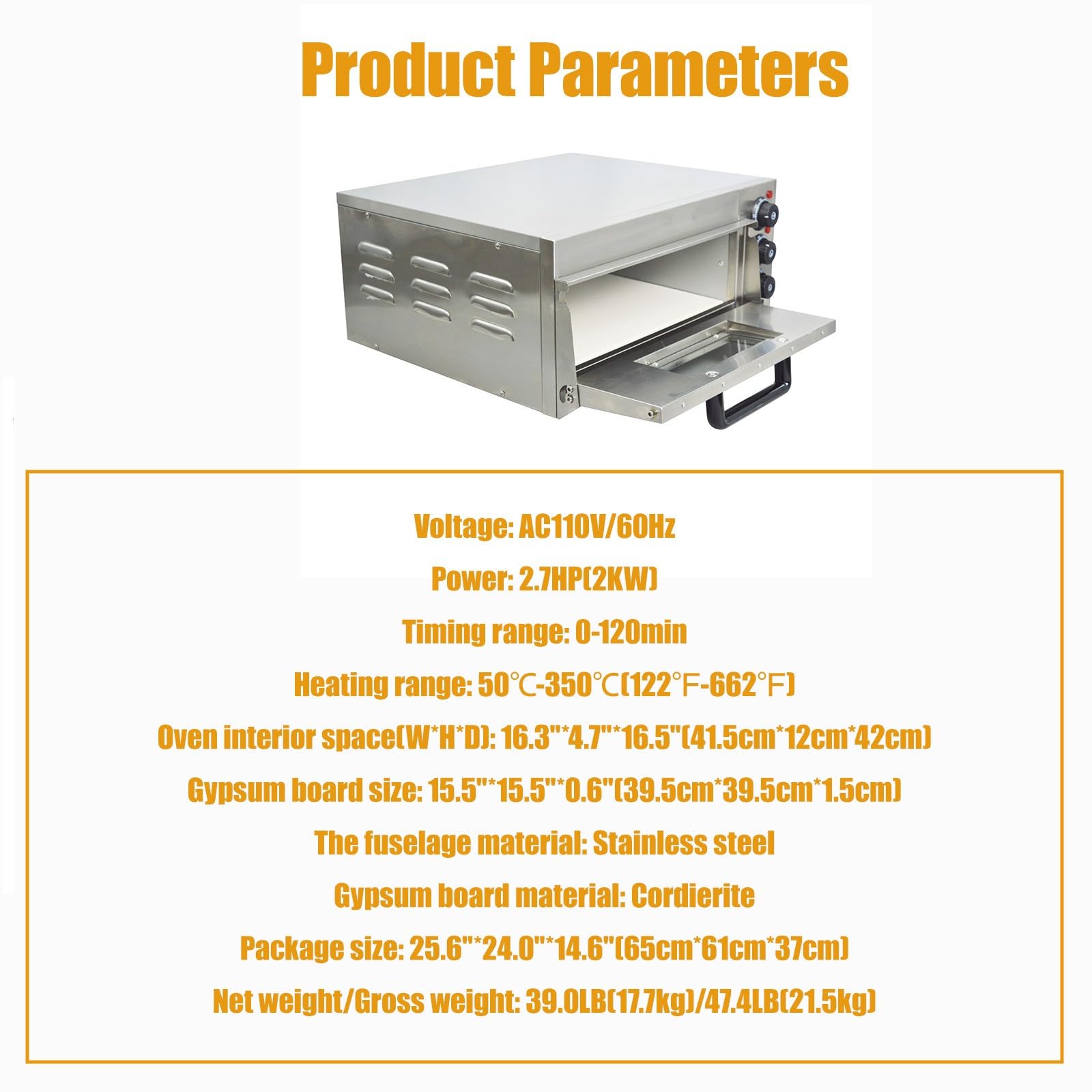 Horno de pizza comercial de 110 V, máquina de hornear de pizza de una sola cubierta, horno portátil de acero inoxidable de 2KW con control de tiempo 0-120 minutos para el hogar y el 3
