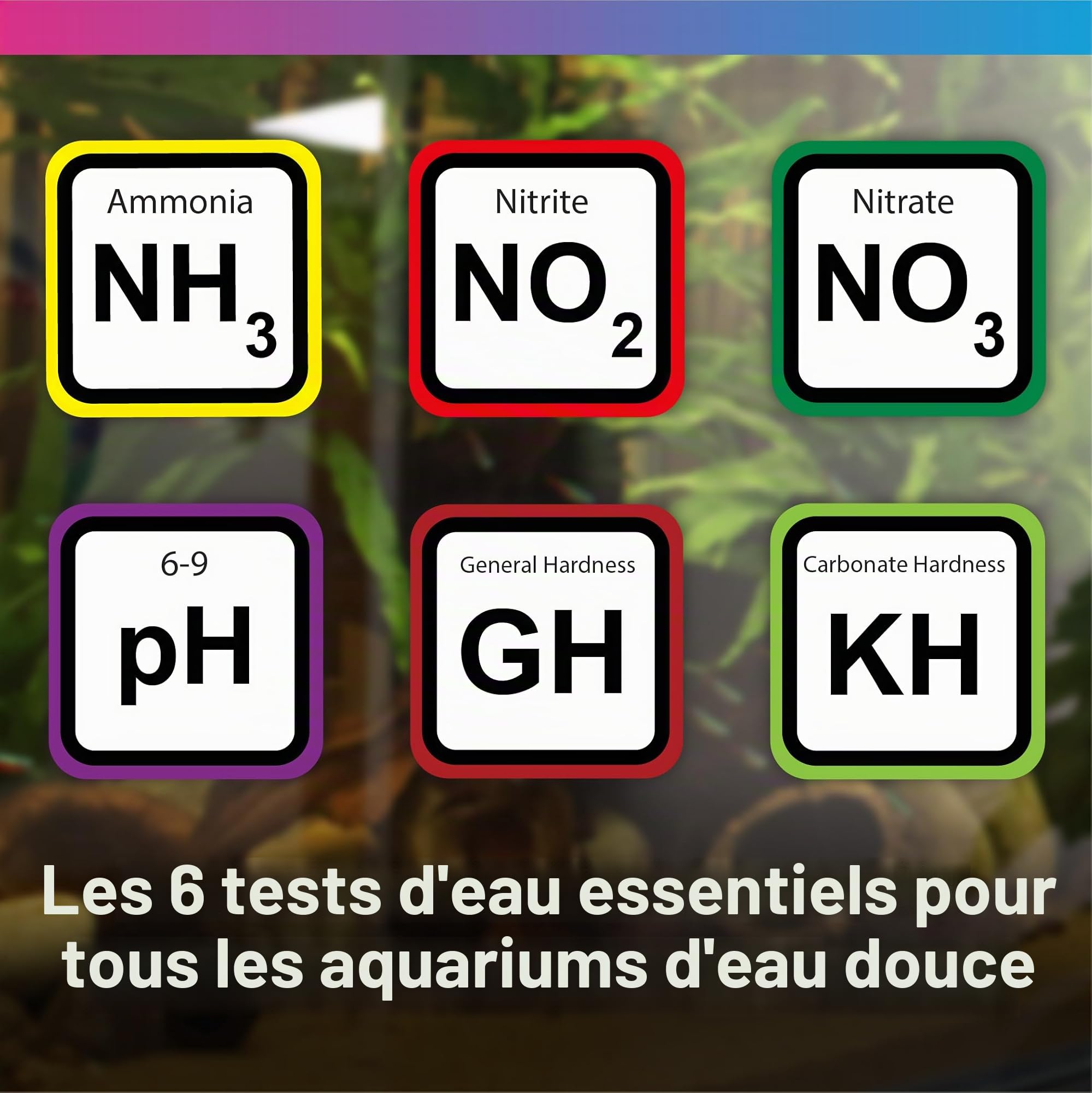 NT Labs Kit de test pour aquarium - Test de l'eau d'aquarium - ammoniaque, nitrite, nitrate, pH, dureté carbonate (KH) et dureté générale (GH).