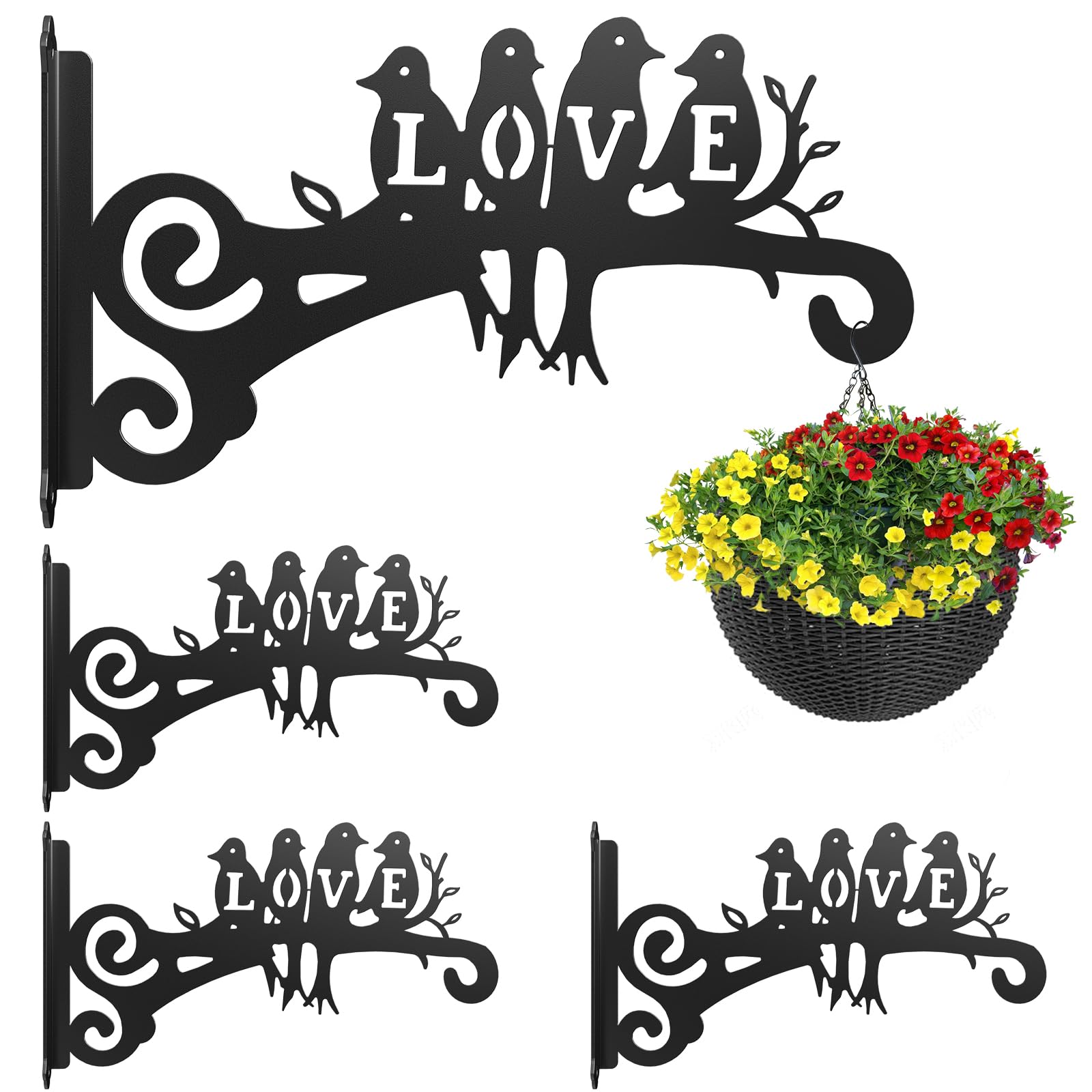 4 PCS Metal Plant Hangers,Outdoor Hanging Basket Brackets with Bird Design -Heavy Duty Plant Hooks Rust- Resistant for Plants Bird Feeders,Wind Chimes,Lanterns